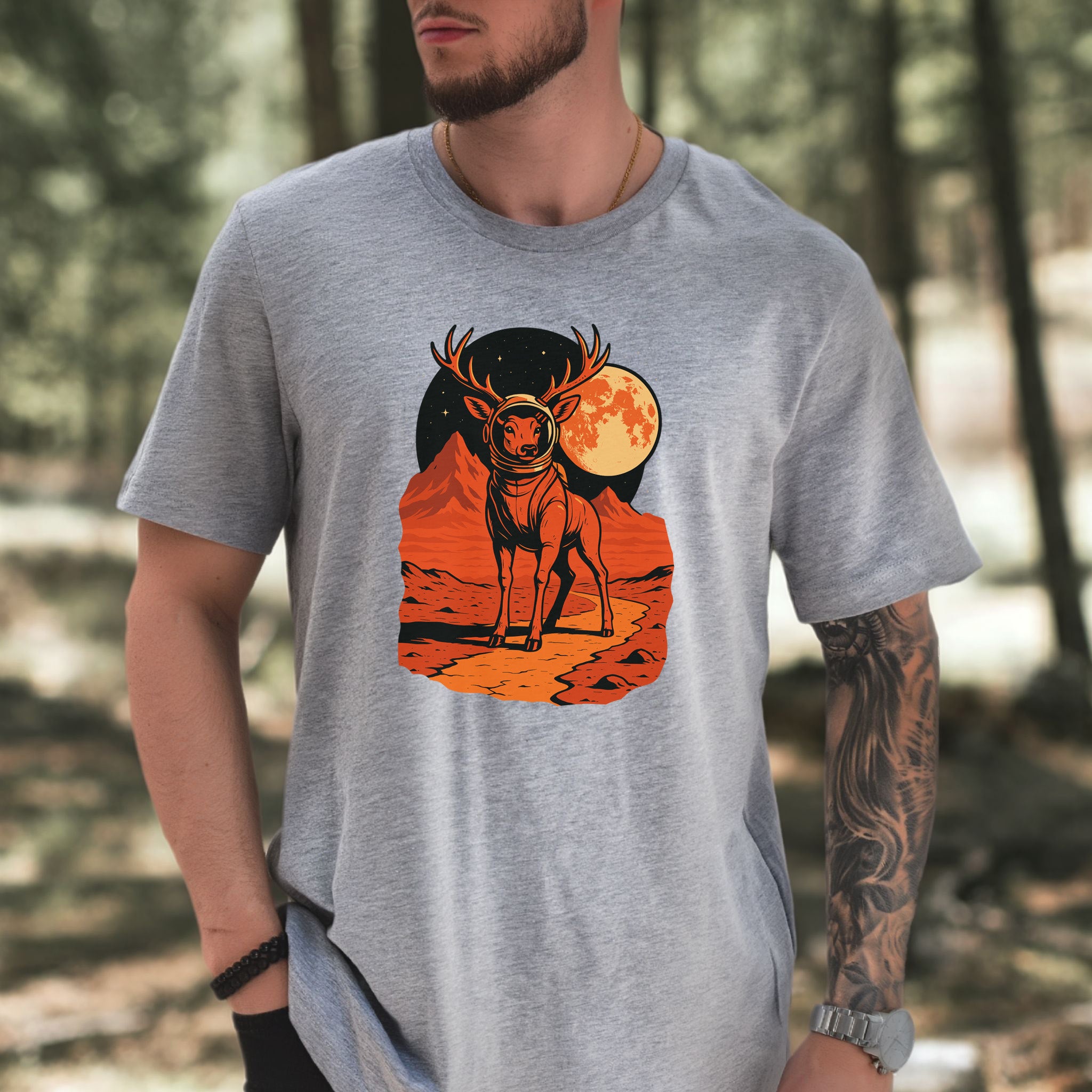 Astronaut Deer Space T-Shirt – Retro Cosmic Wilderness Explorer Tee