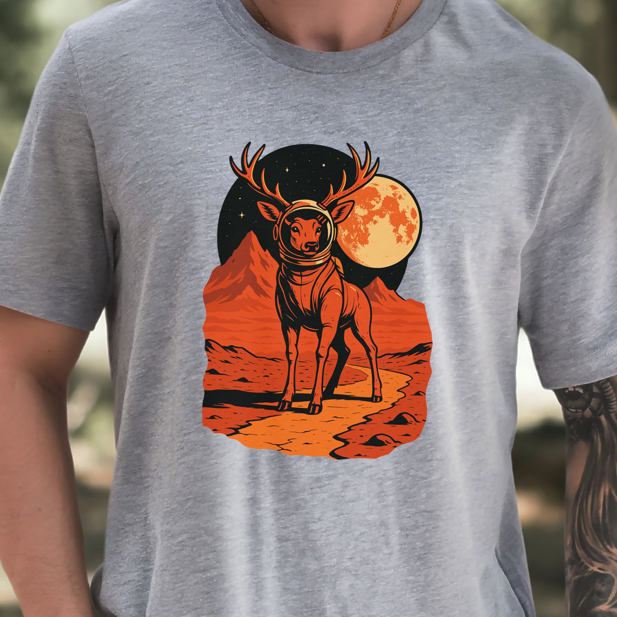Astronaut Deer Space T-Shirt – Retro Cosmic Wilderness Explorer Tee