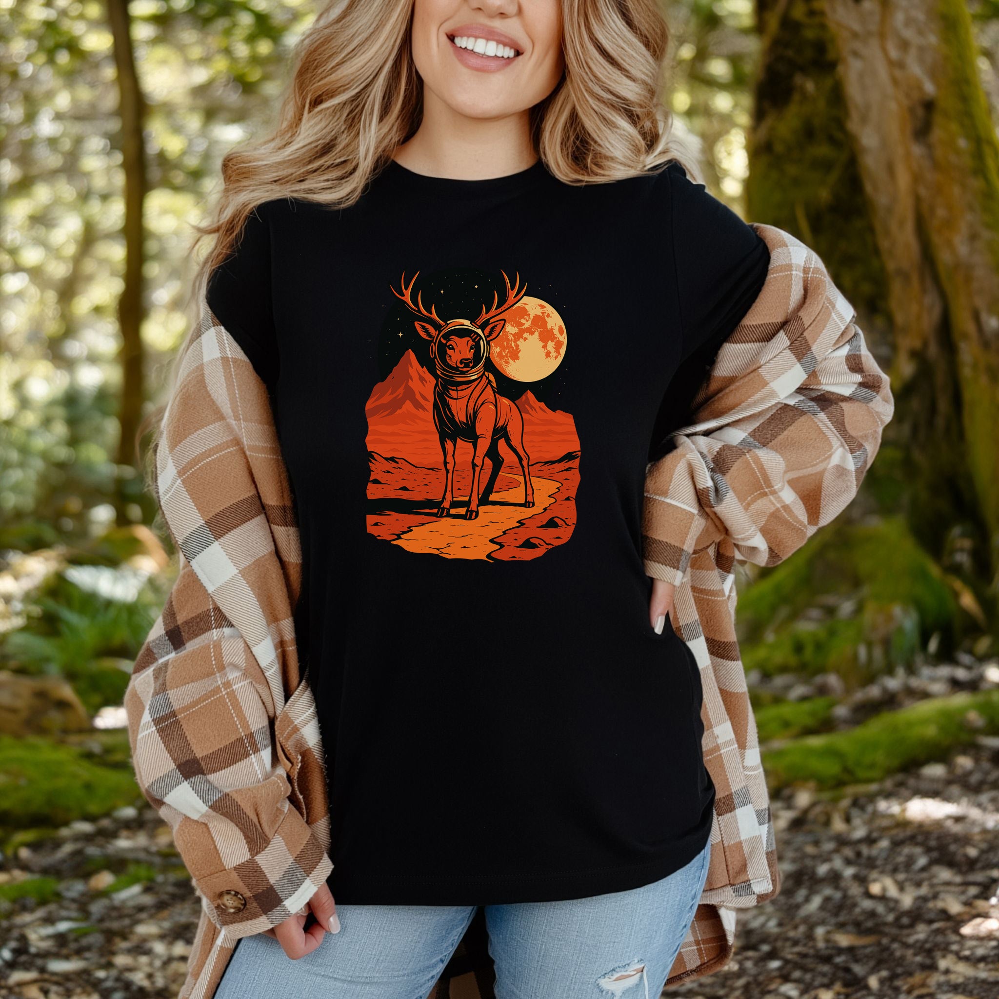 Astronaut Deer Space T-Shirt – Retro Cosmic Wilderness Explorer Tee