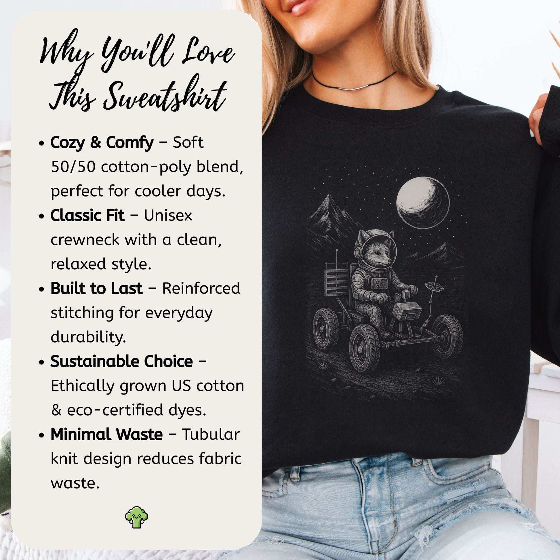 Astronaut Fox Sweatshirt – Space Explorer Moon Rover Mischief