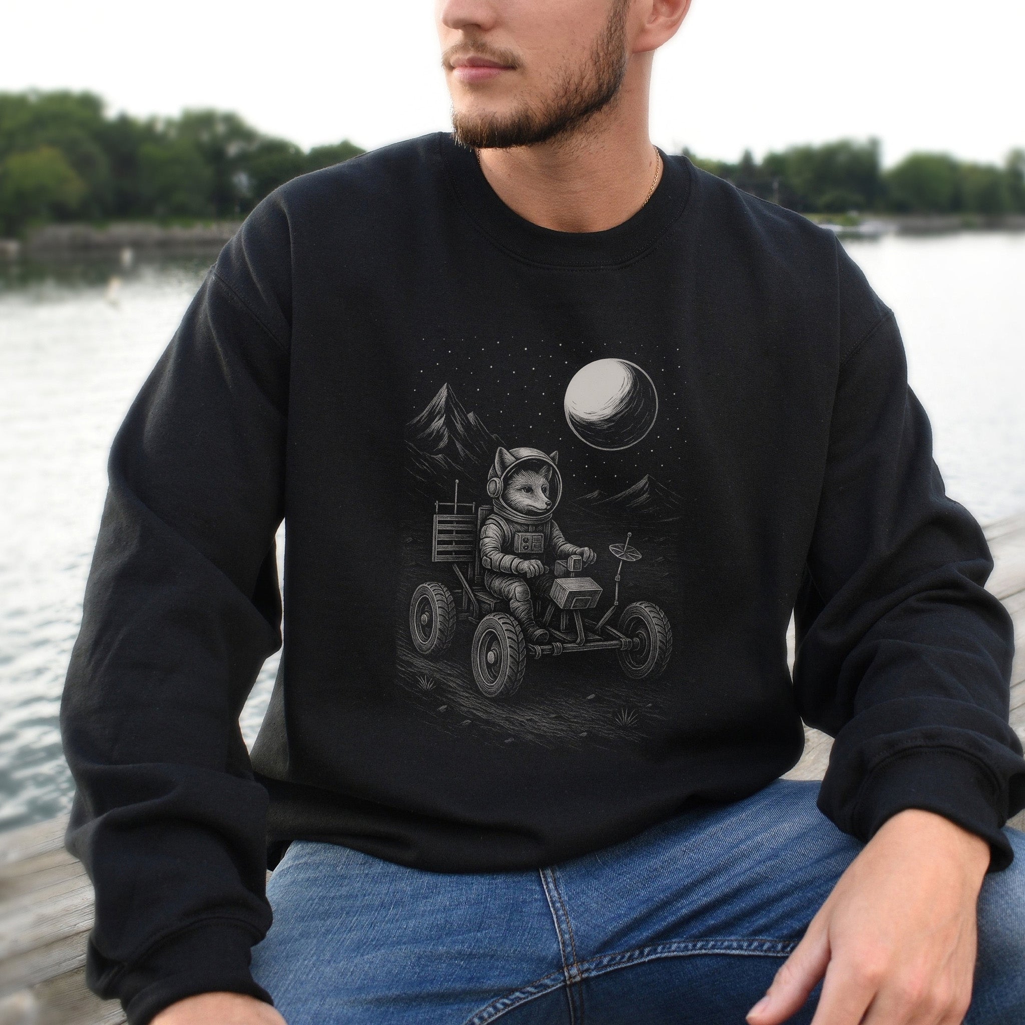 Astronaut Fox Sweatshirt – Space Explorer Moon Rover Mischief