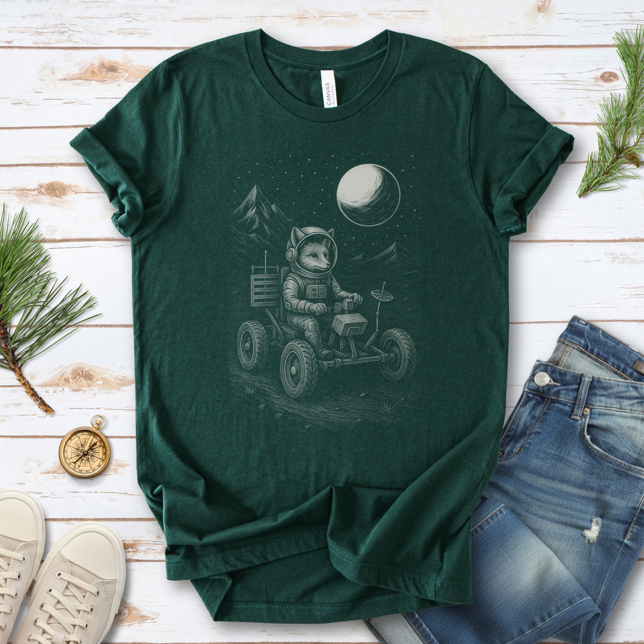 Astronaut Fox Moon Rover T-Shirt – Space Explorer Animal Tee