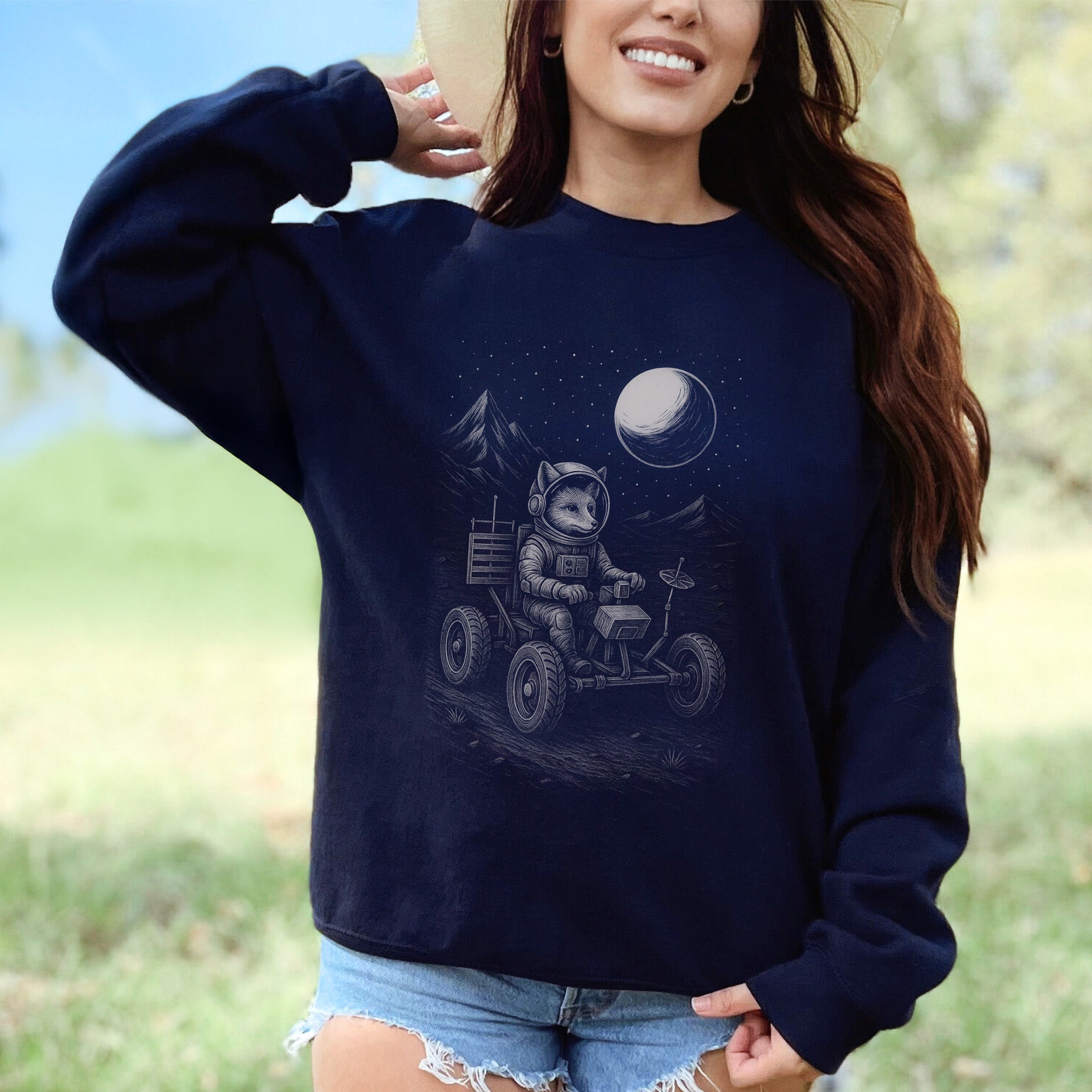 Astronaut Fox Sweatshirt – Space Explorer Moon Rover Mischief