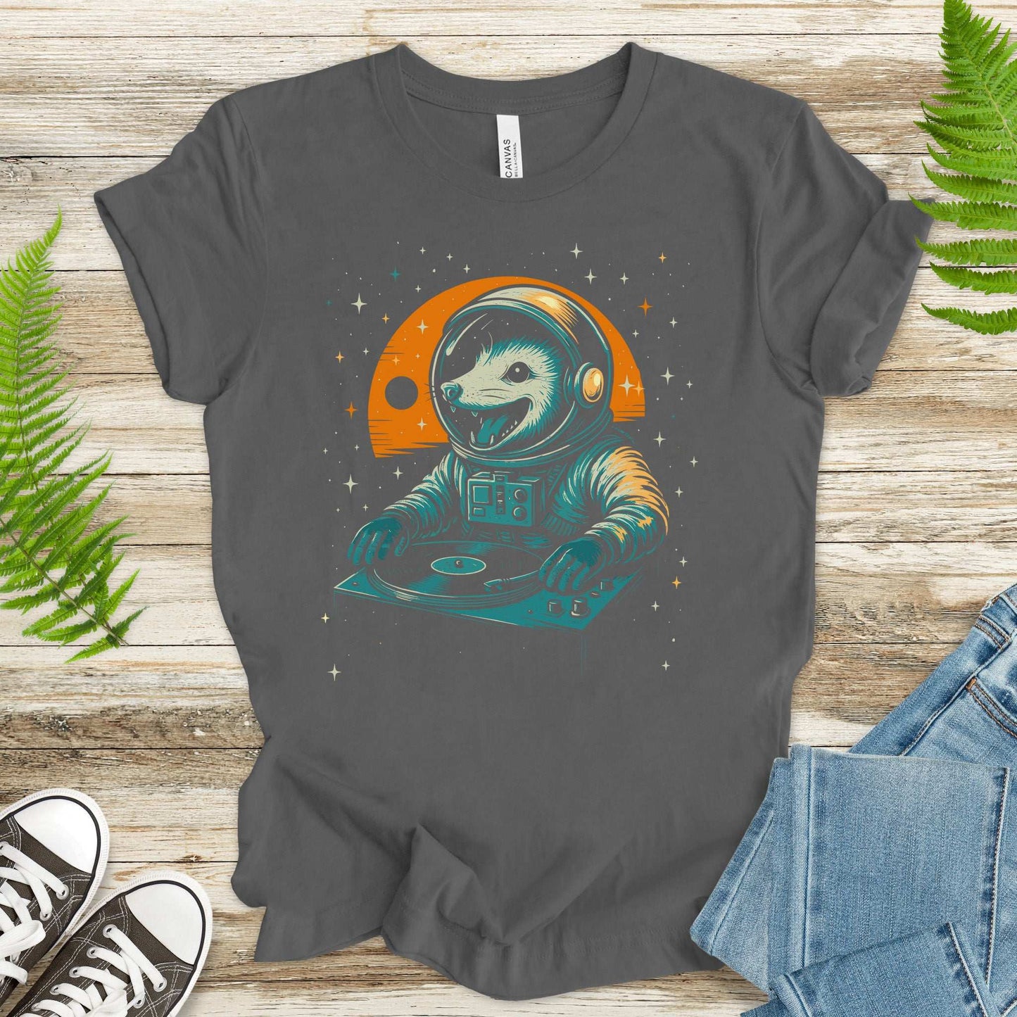DJ Opossum Astronaut T-Shirt – Funny Space Rave Possum Tee