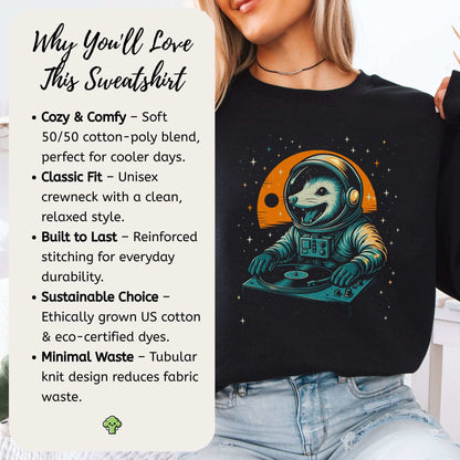 DJ Opossum Astronaut Sweatshirt – Funny Space Rave Chaoscore Energy