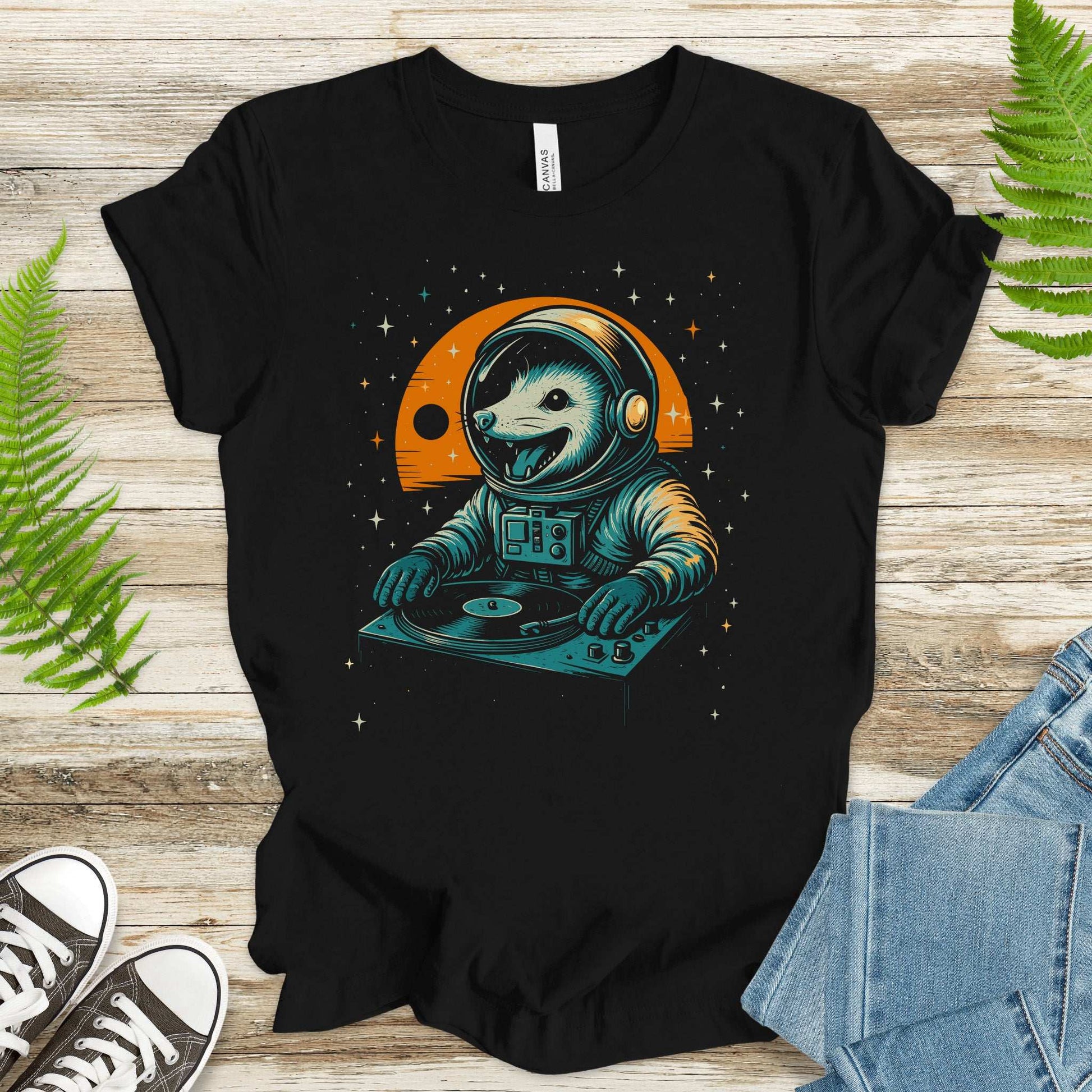 DJ Opossum Astronaut T-Shirt – Funny Space Rave Possum Tee