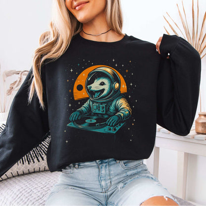 DJ Opossum Astronaut Sweatshirt – Funny Space Rave Chaoscore Energy
