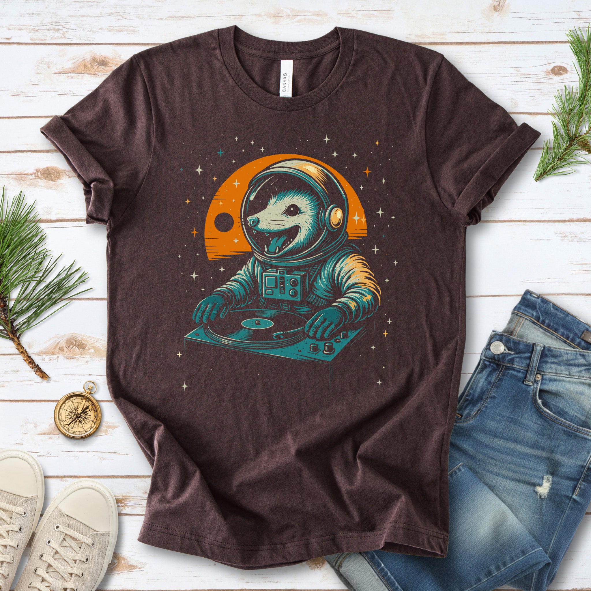 DJ Opossum Astronaut T-Shirt – Funny Space Rave Possum Tee