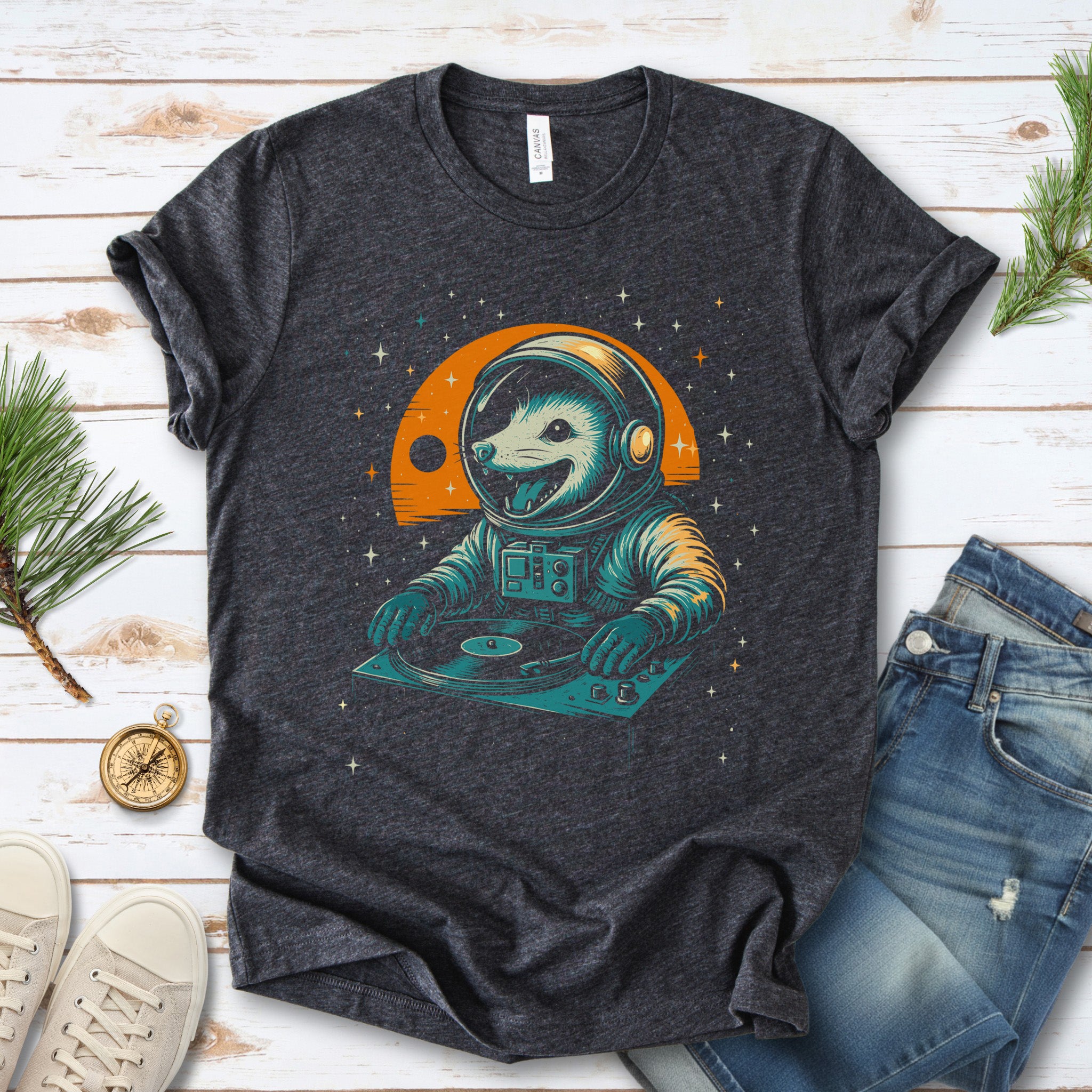 DJ Opossum Astronaut T-Shirt – Funny Space Rave Possum Tee