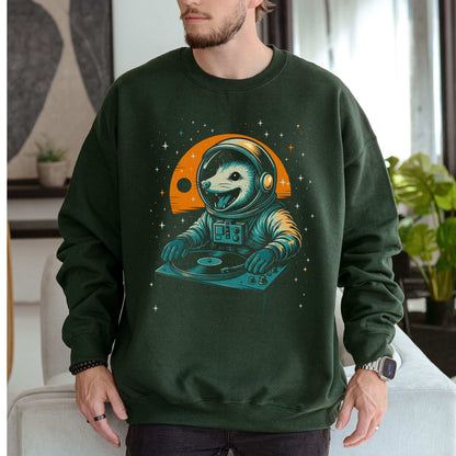 DJ Opossum Astronaut Sweatshirt – Funny Space Rave Chaoscore Energy
