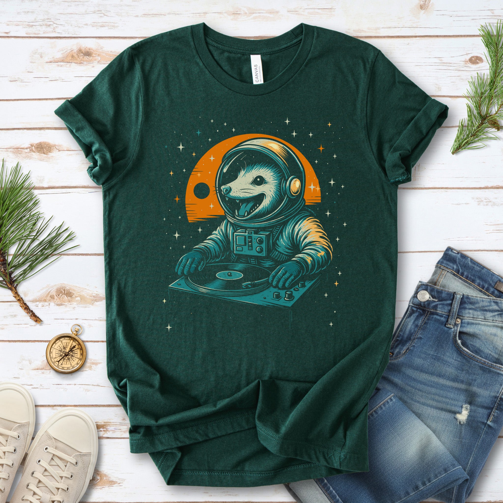 DJ Opossum Astronaut T-Shirt – Funny Space Rave Possum Tee