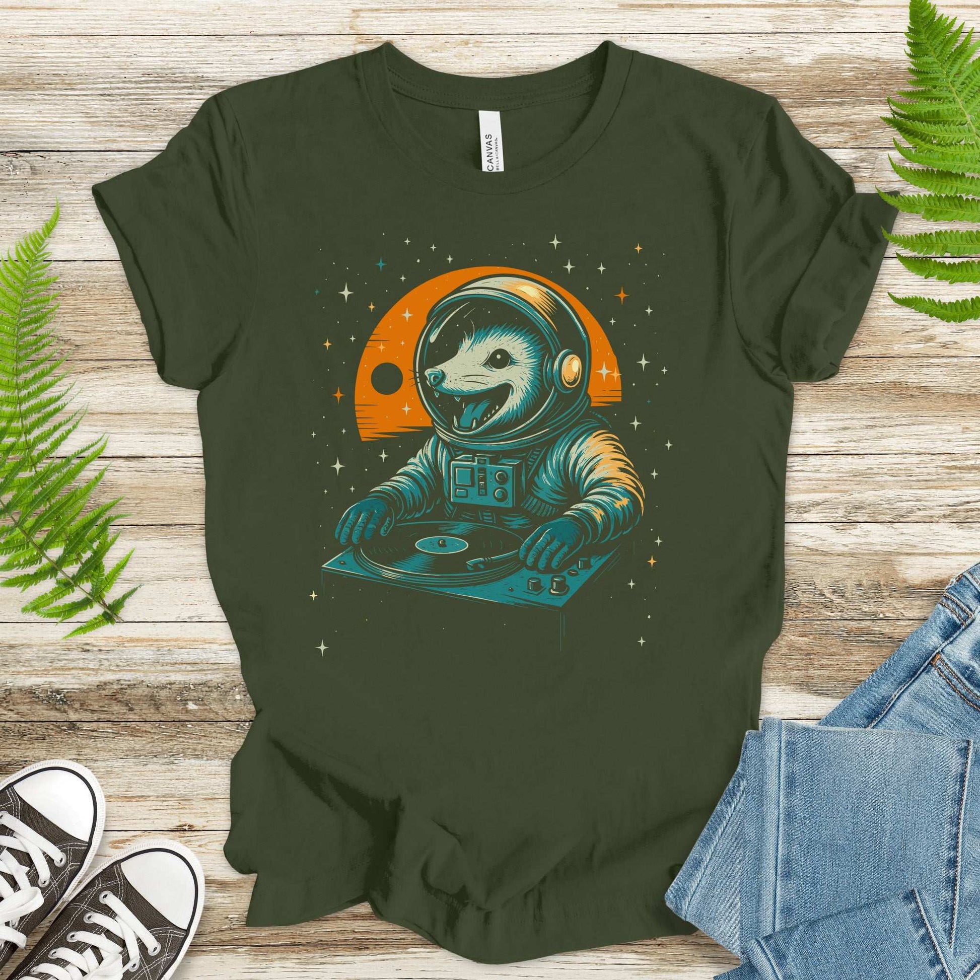 DJ Opossum Astronaut T-Shirt – Funny Space Rave Possum Tee