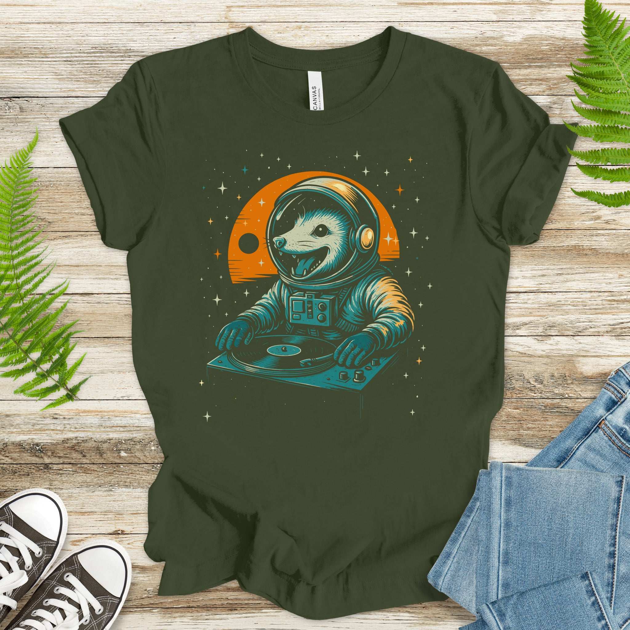 DJ Opossum Astronaut T-Shirt – Funny Space Rave Possum Tee