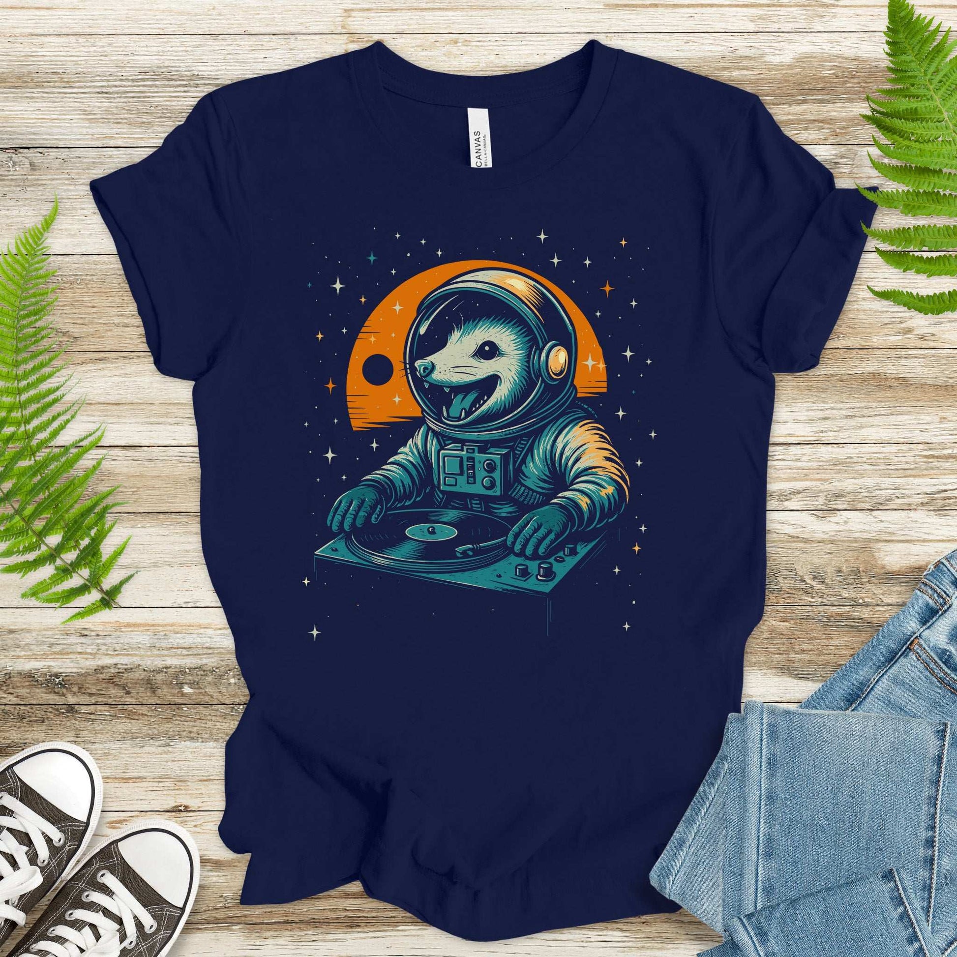 DJ Opossum Astronaut T-Shirt – Funny Space Rave Possum Tee