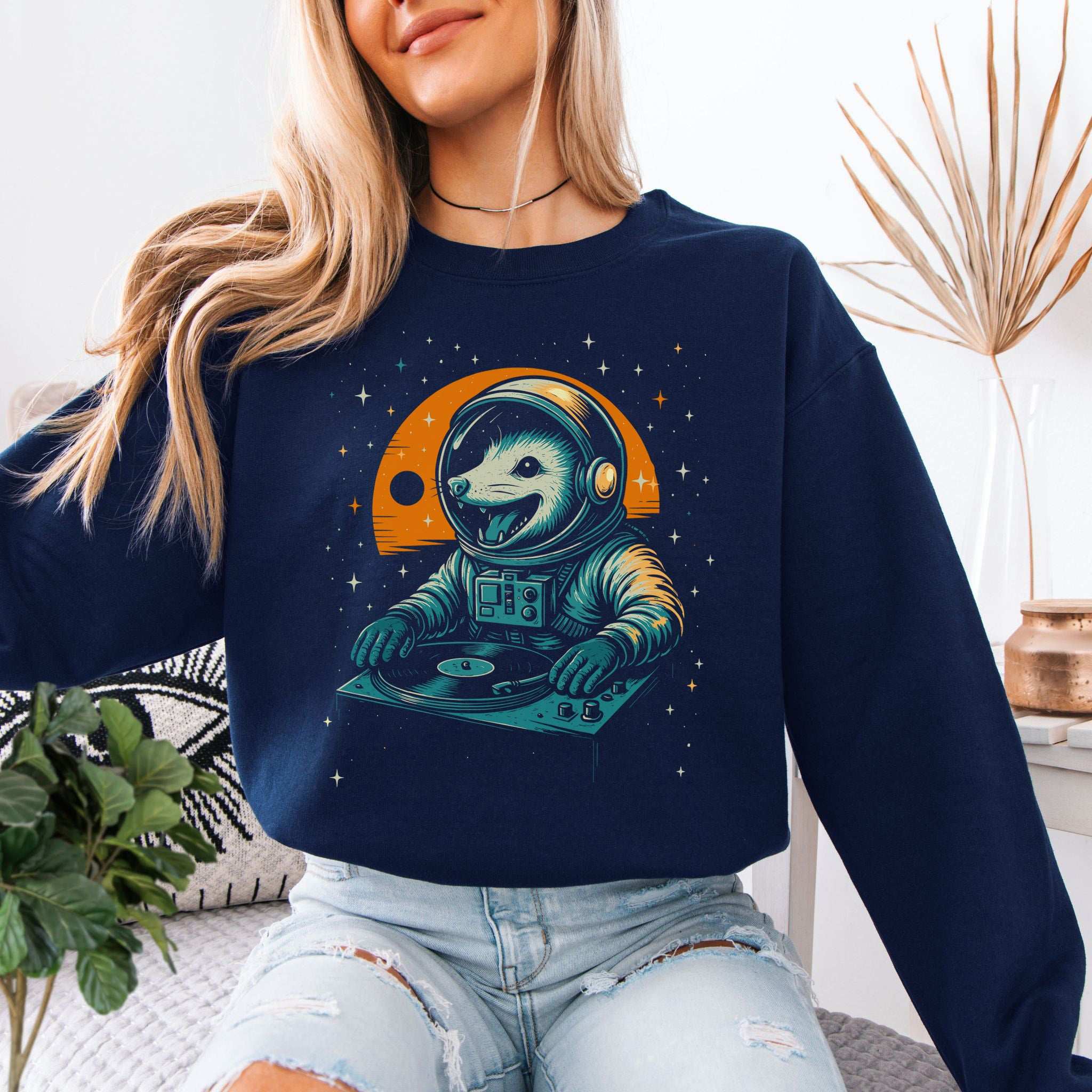 DJ Opossum Astronaut Sweatshirt – Funny Space Rave Chaoscore Energy