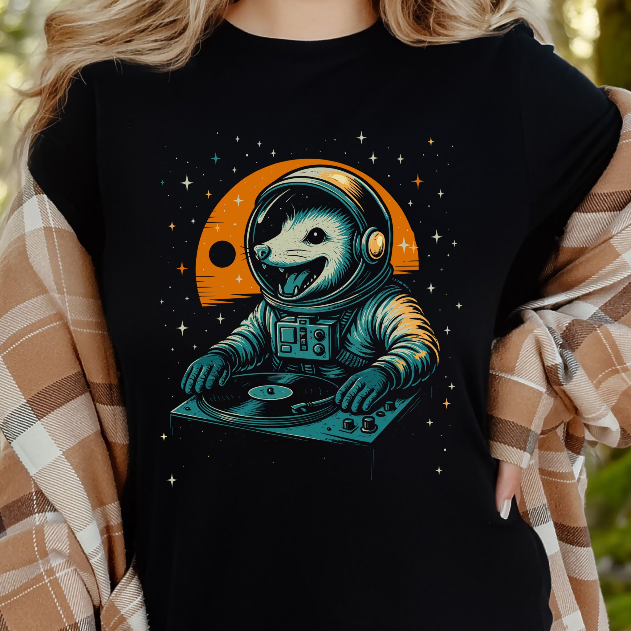 DJ Opossum Astronaut T-Shirt – Funny Space Rave Possum Tee