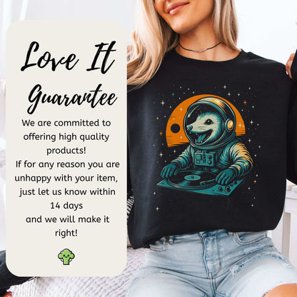 DJ Opossum Astronaut Sweatshirt – Funny Space Rave Chaoscore Energy