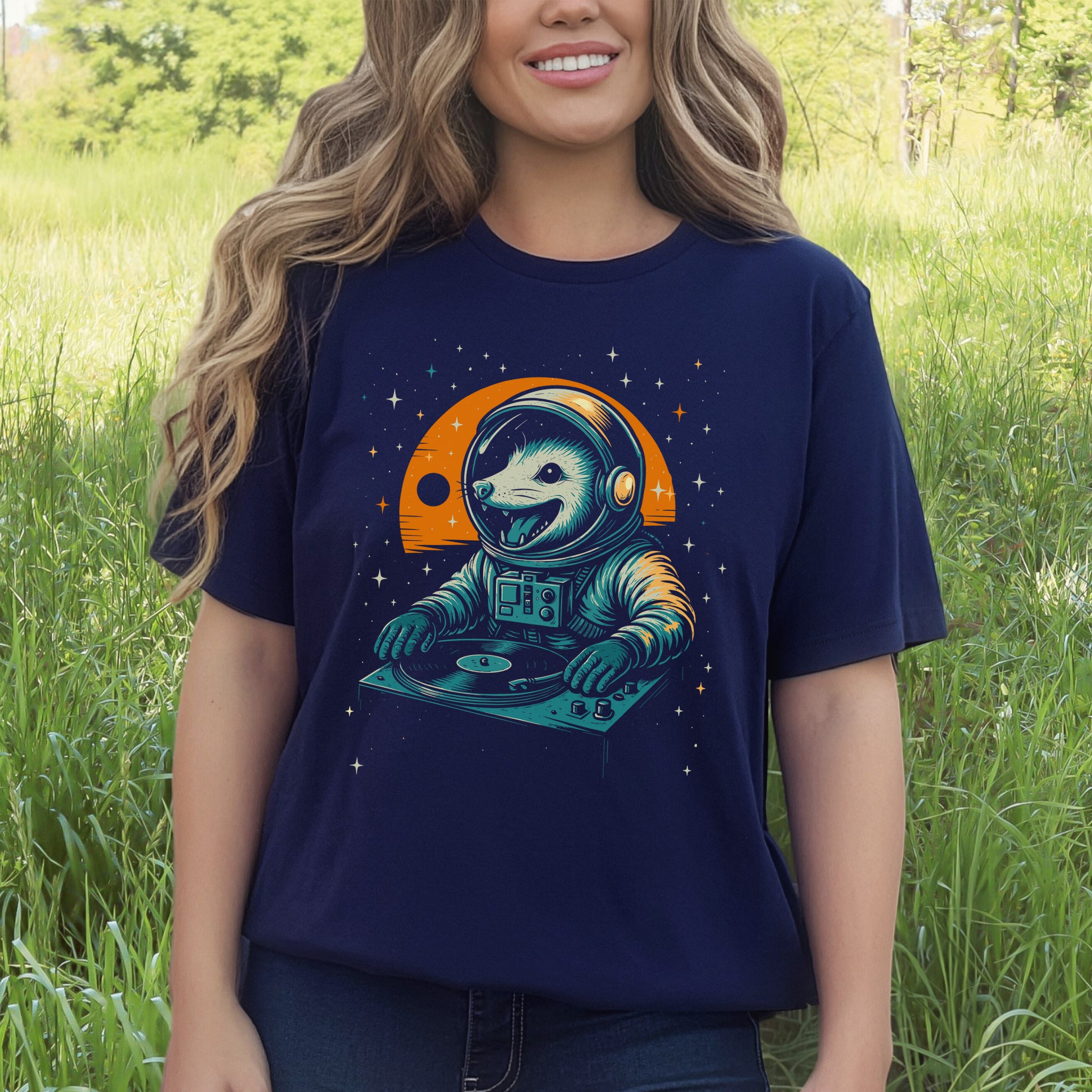 DJ Opossum Astronaut T-Shirt – Funny Space Rave Possum Tee