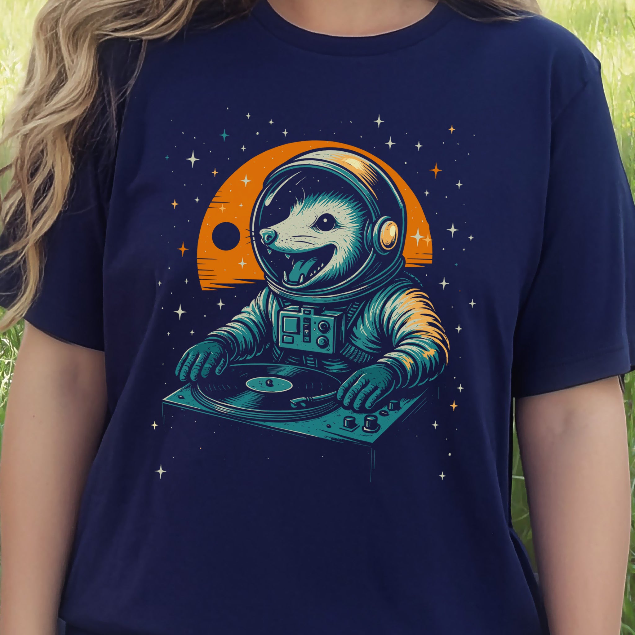 DJ Opossum Astronaut T-Shirt – Funny Space Rave Possum Tee