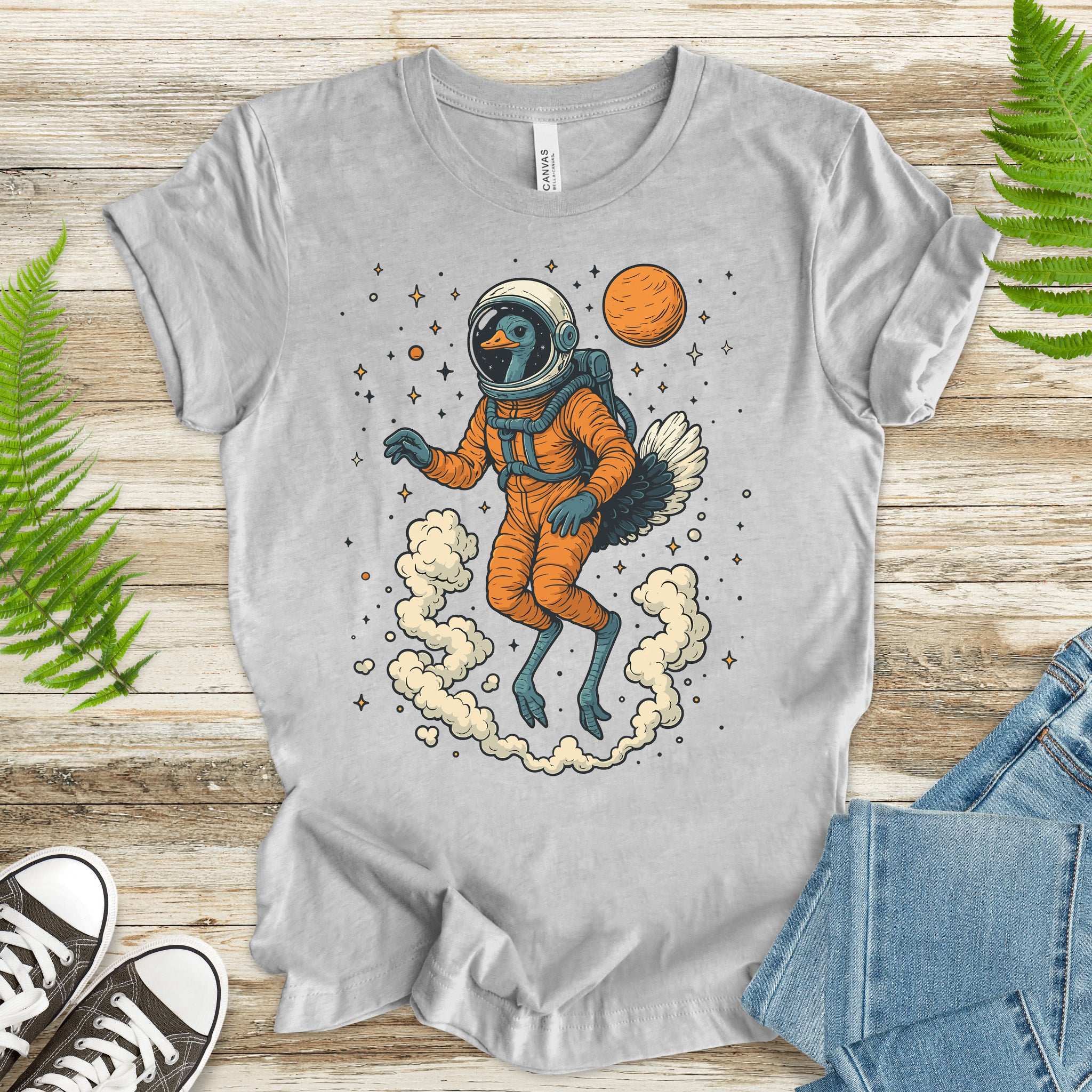 Astronaut Ostrich Space T-Shirt – Retro Cosmic Bird Nerd Tee