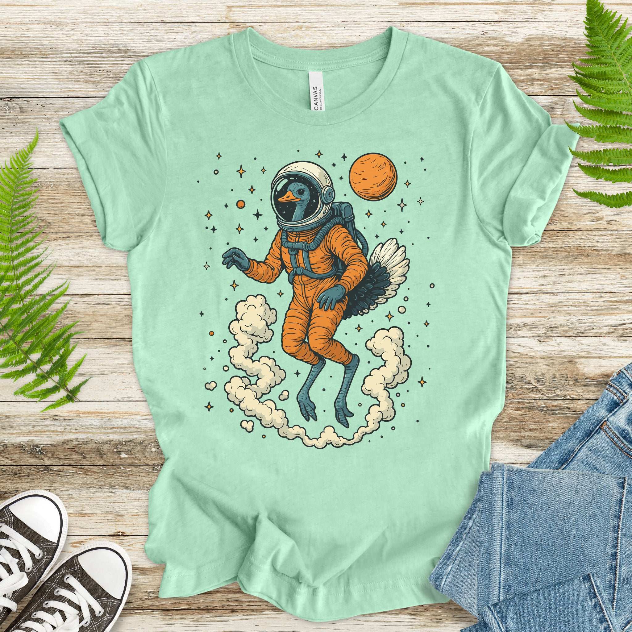 Astronaut Ostrich Space T-Shirt – Retro Cosmic Bird Nerd Tee