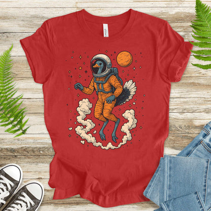 Astronaut Ostrich Space T-Shirt – Retro Cosmic Bird Nerd Tee