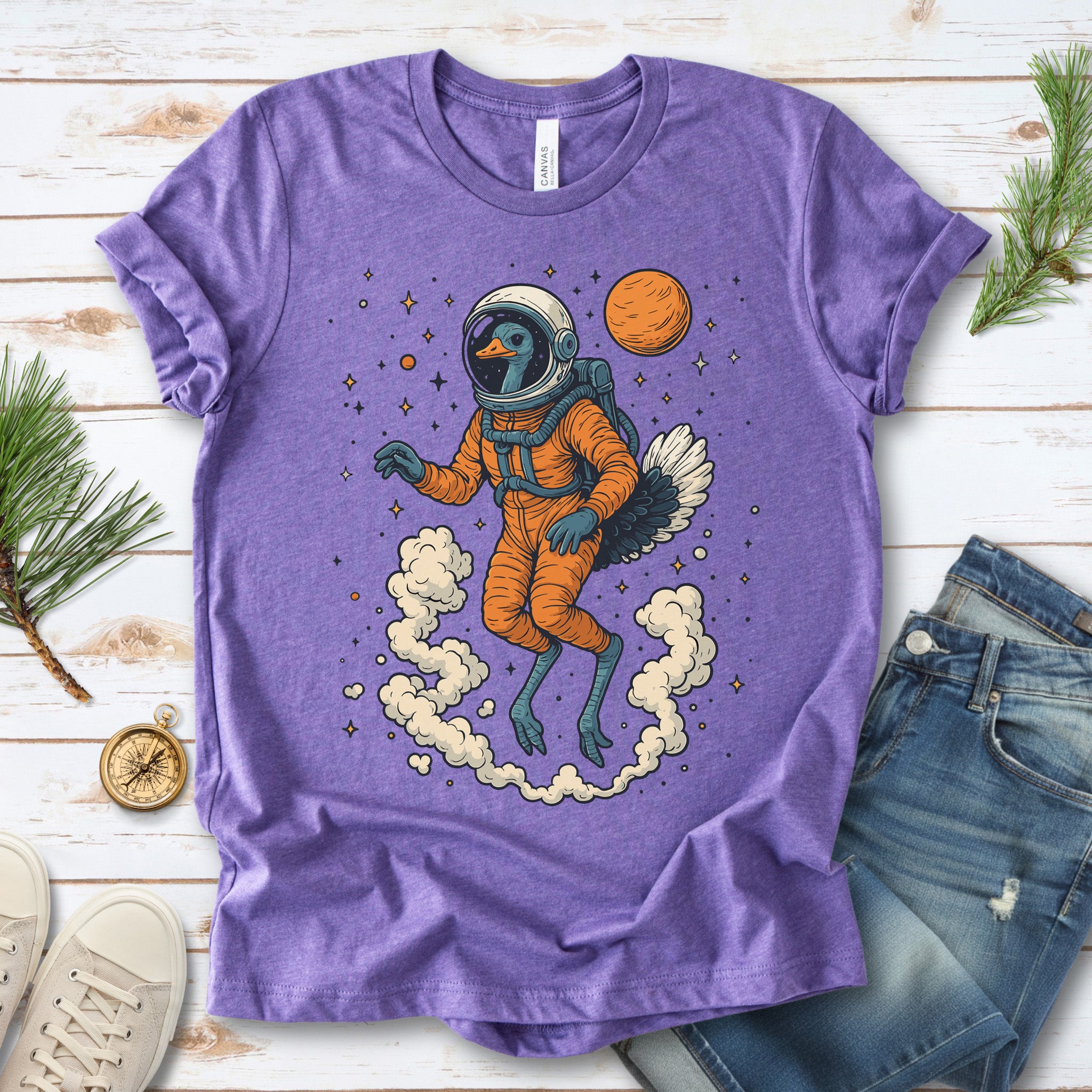 Astronaut Ostrich Space T-Shirt – Retro Cosmic Bird Nerd Tee