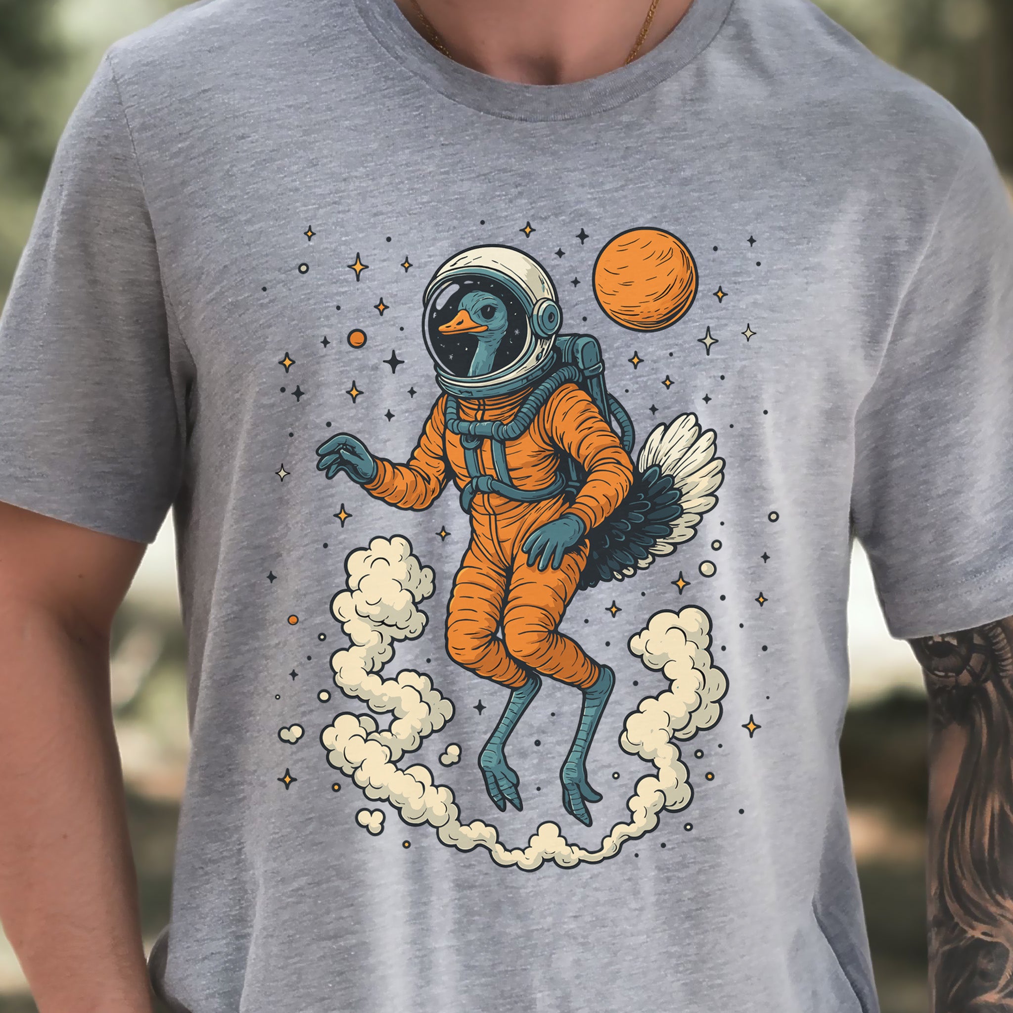 Astronaut Ostrich Space T-Shirt – Retro Cosmic Bird Nerd Tee