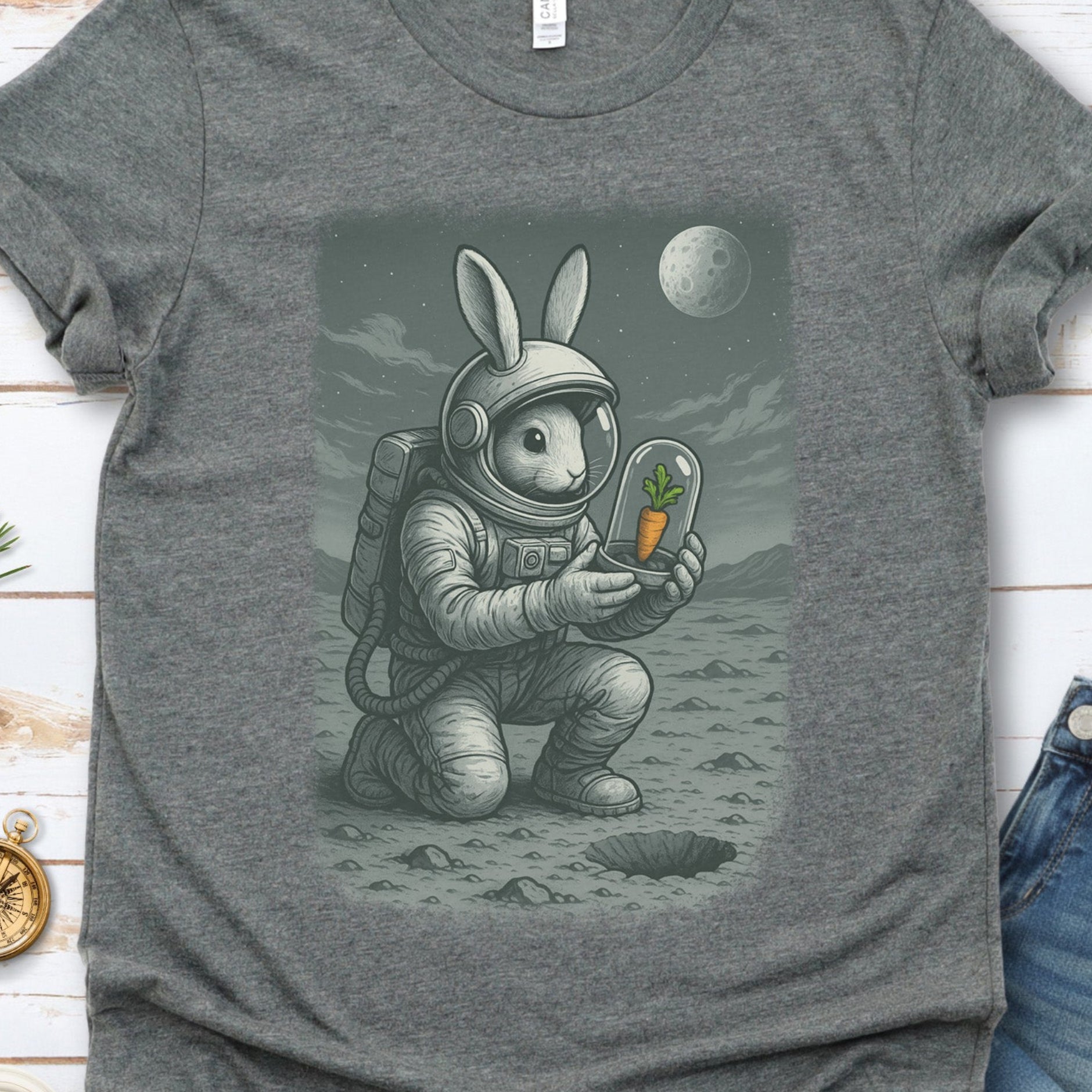 Astronaut Bunny Carrot T-Shirt – Funny Space Rabbit Galaxy Tee
