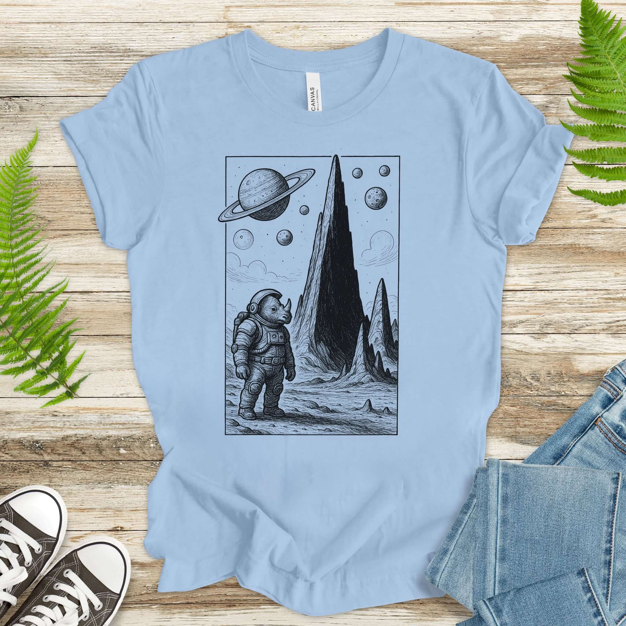 Astronaut Rhino T-Shirt – Retro Safari Space Adventure Tee