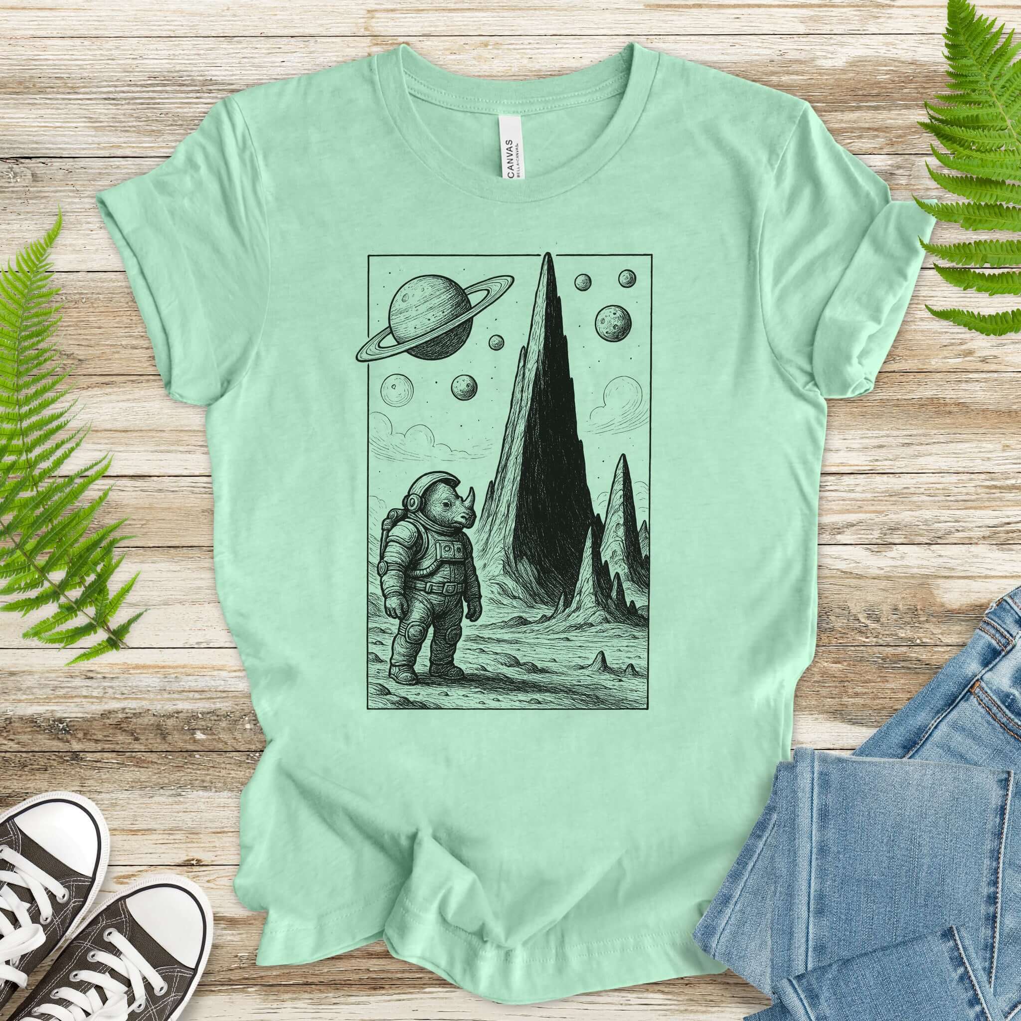 Astronaut Rhino T-Shirt – Retro Safari Space Adventure Tee