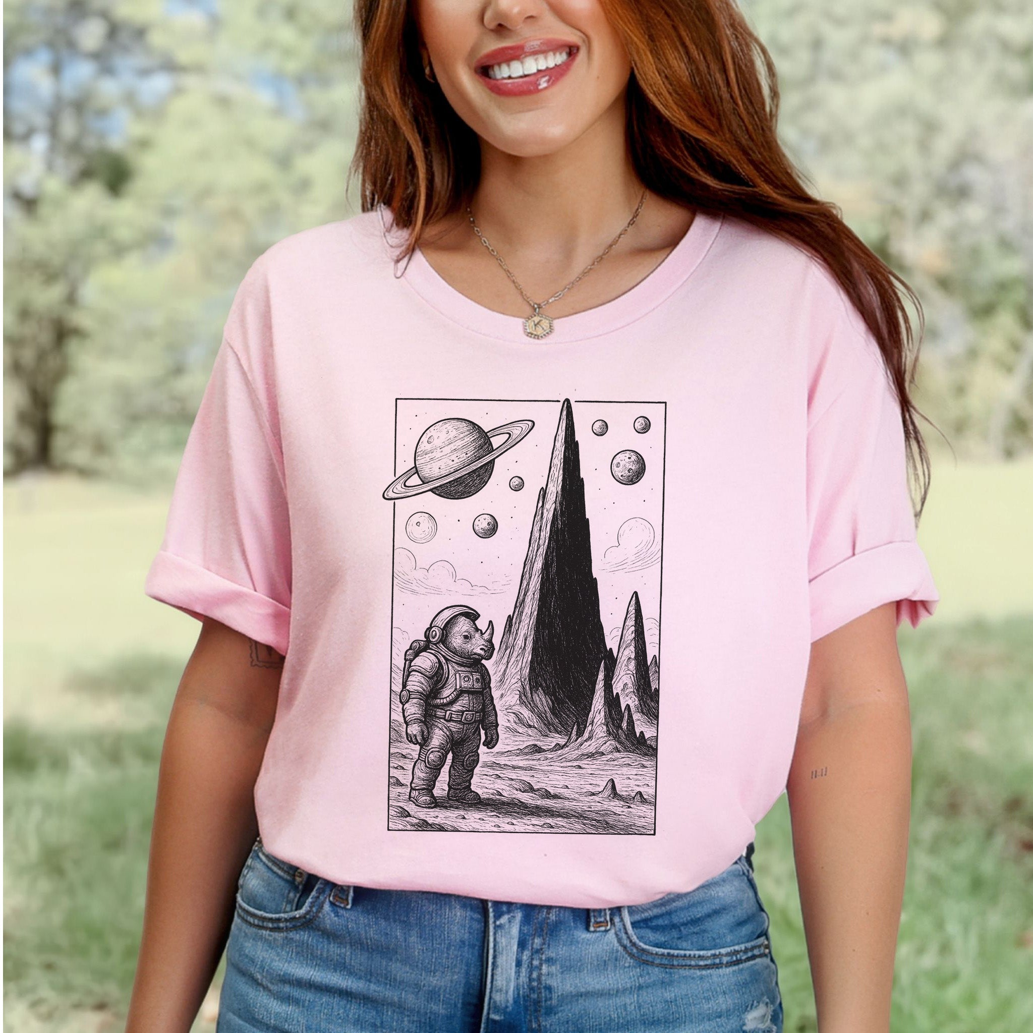 Astronaut Rhino T-Shirt – Retro Safari Space Adventure Tee