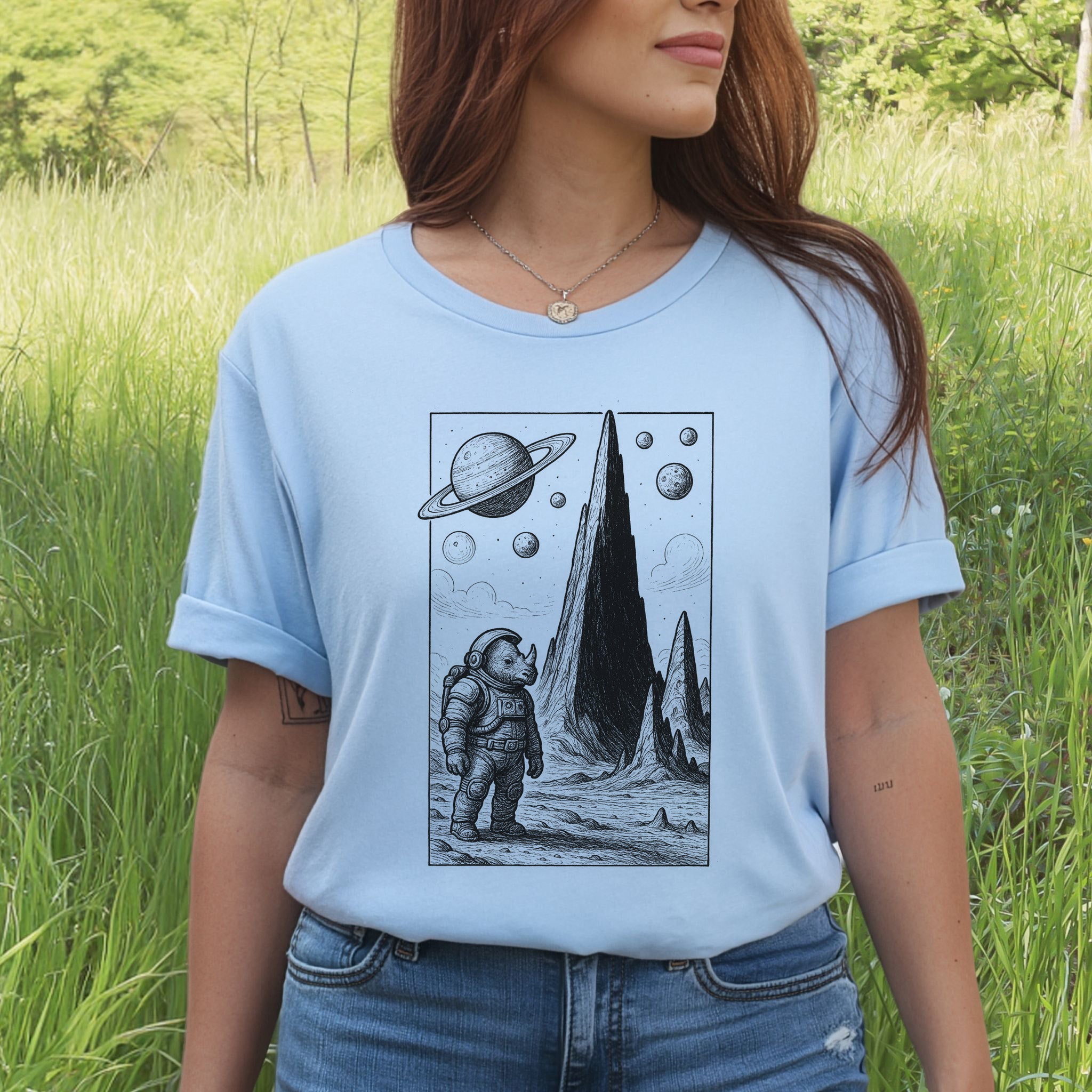 Astronaut Rhino T-Shirt – Retro Safari Space Adventure Tee