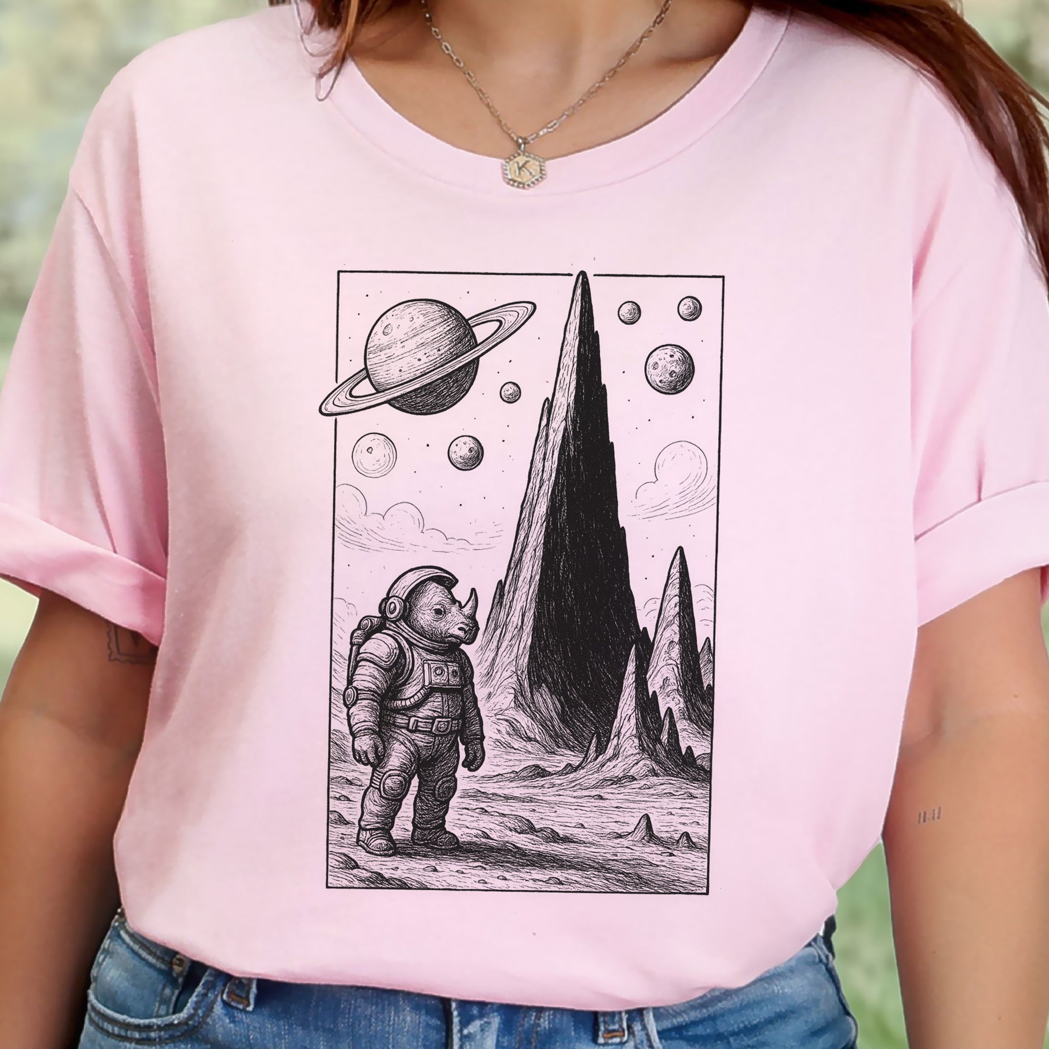 Astronaut Rhino T-Shirt – Retro Safari Space Adventure Tee