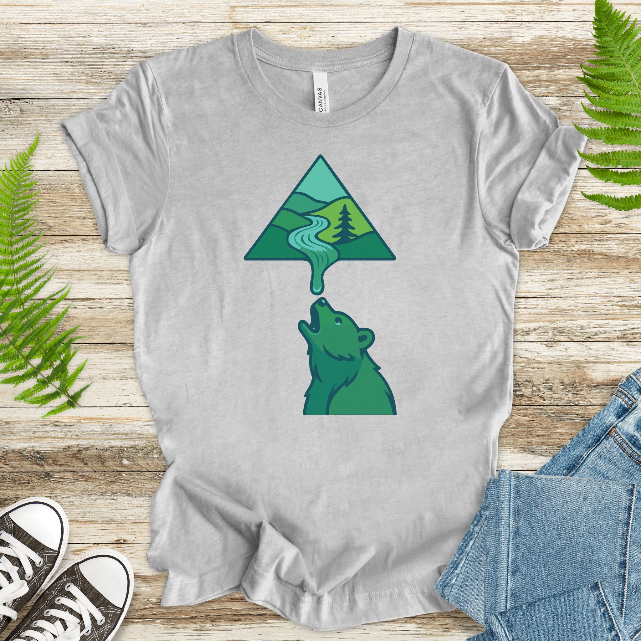 Geometric River into Bear T-Shirt – National Park & Nature Lover Art Tee