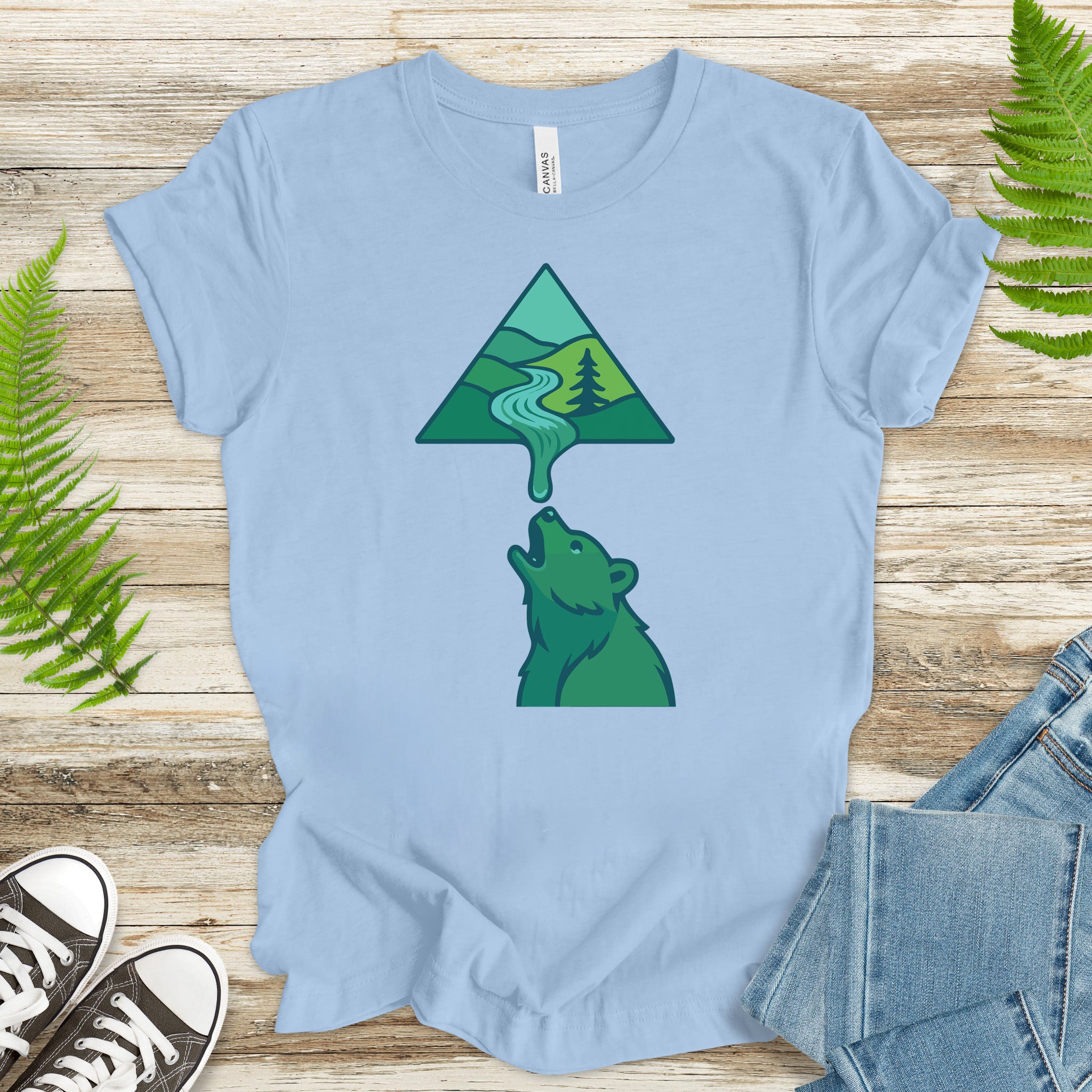 Geometric River into Bear T-Shirt – National Park & Nature Lover Art Tee