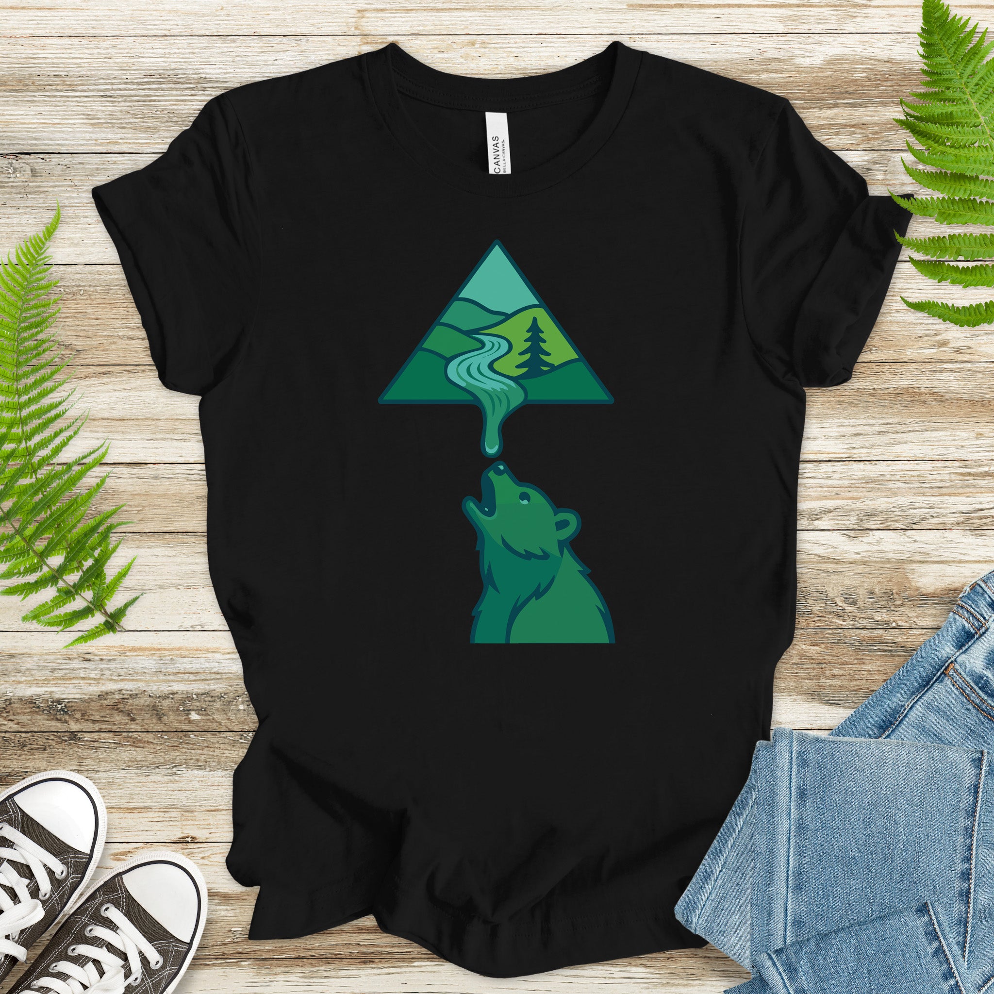 Geometric River into Bear T-Shirt – National Park & Nature Lover Art Tee