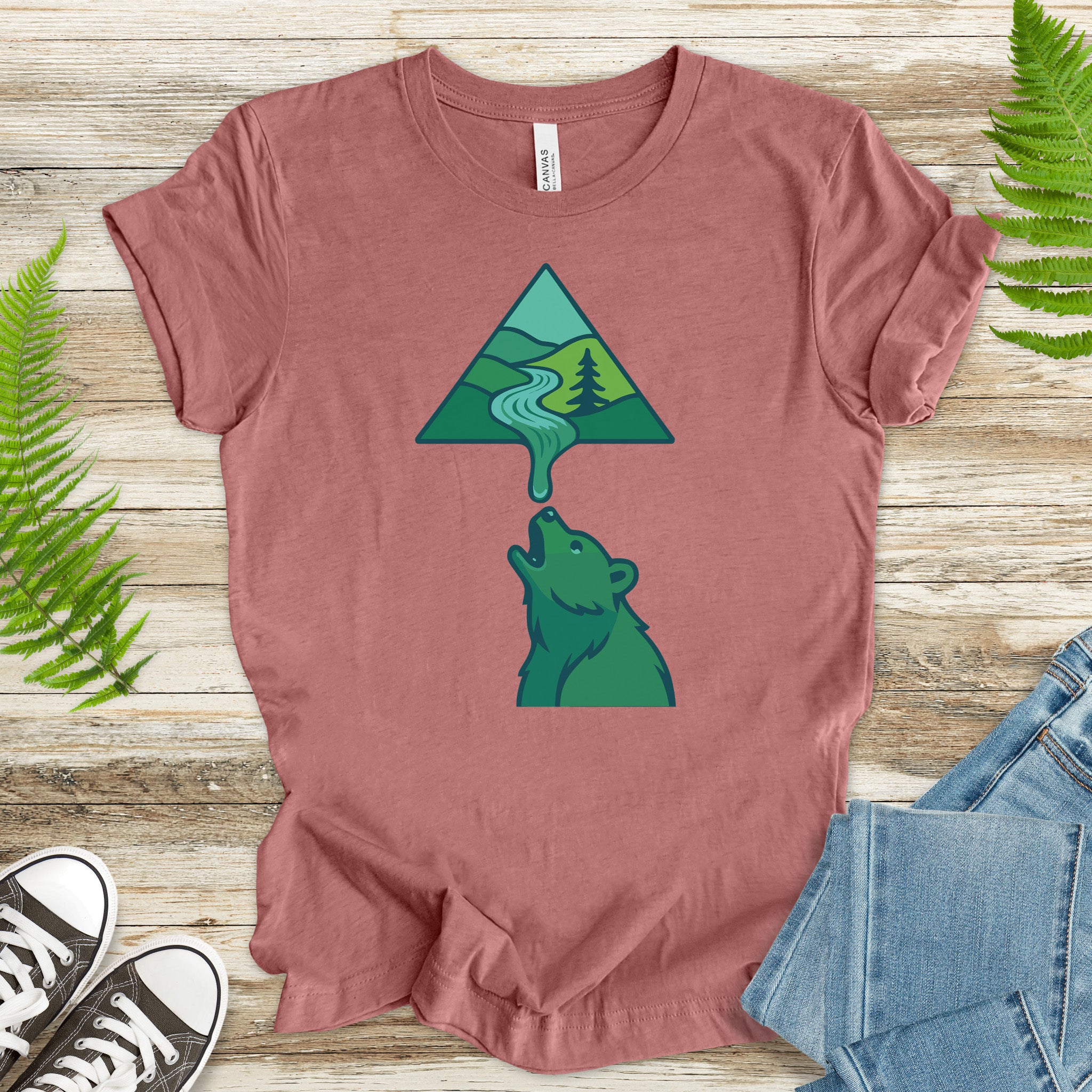 Geometric River into Bear T-Shirt – National Park & Nature Lover Art Tee