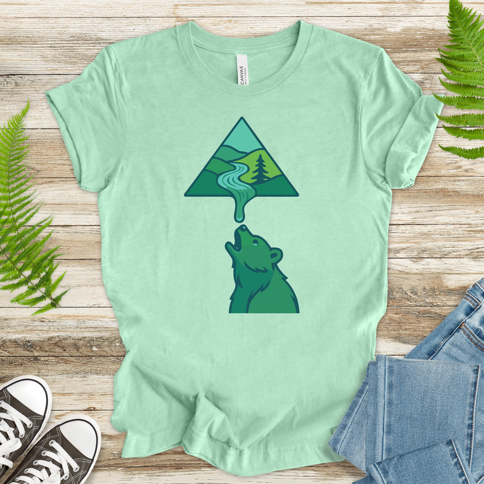 Geometric River into Bear T-Shirt – National Park & Nature Lover Art Tee