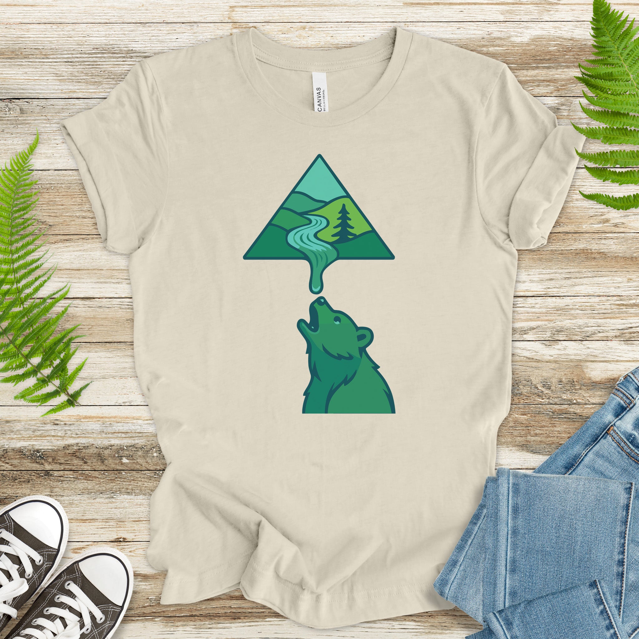 Geometric River into Bear T-Shirt – National Park & Nature Lover Art Tee