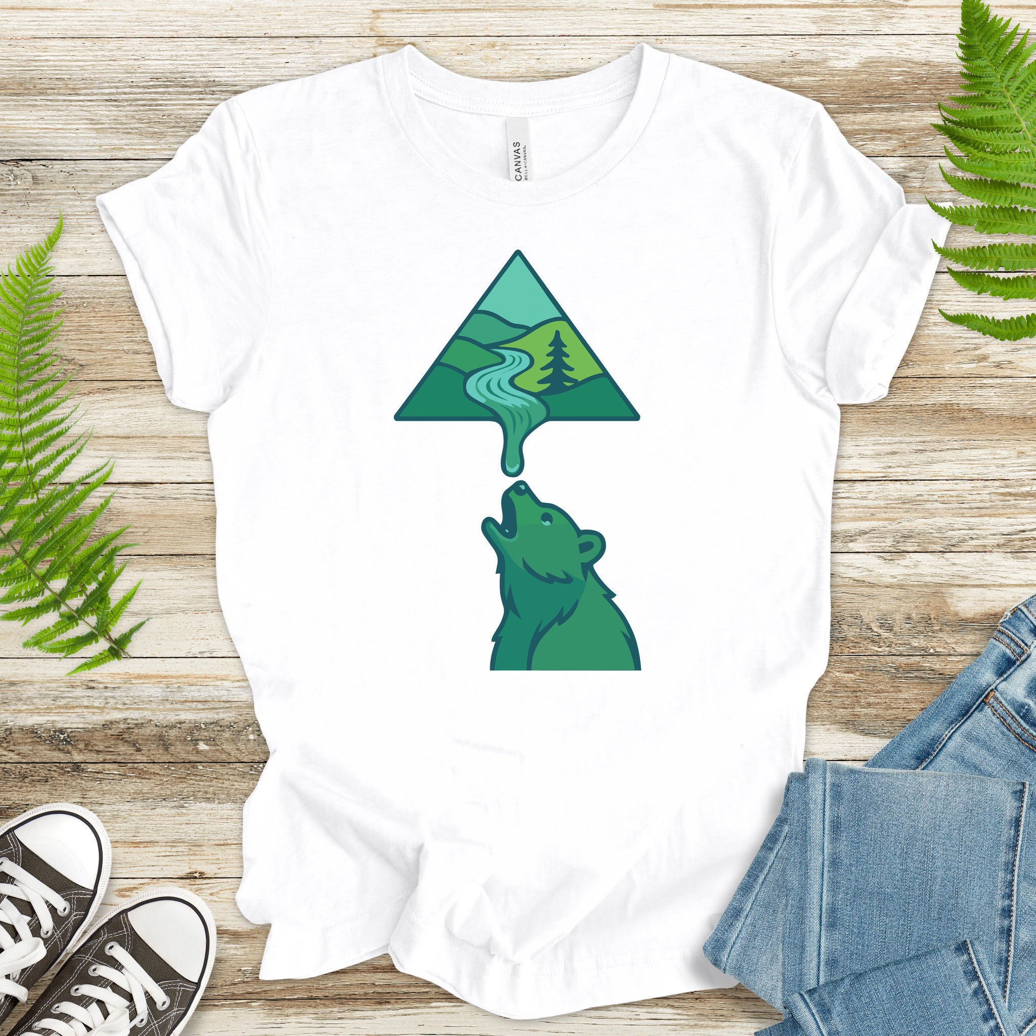 Geometric River into Bear T-Shirt – National Park & Nature Lover Art Tee