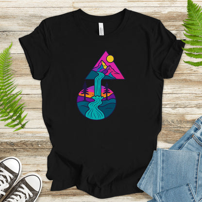 Psychedelic Mountain Waterfall T-Shirt – Colorful Geometric Nature Art Tee