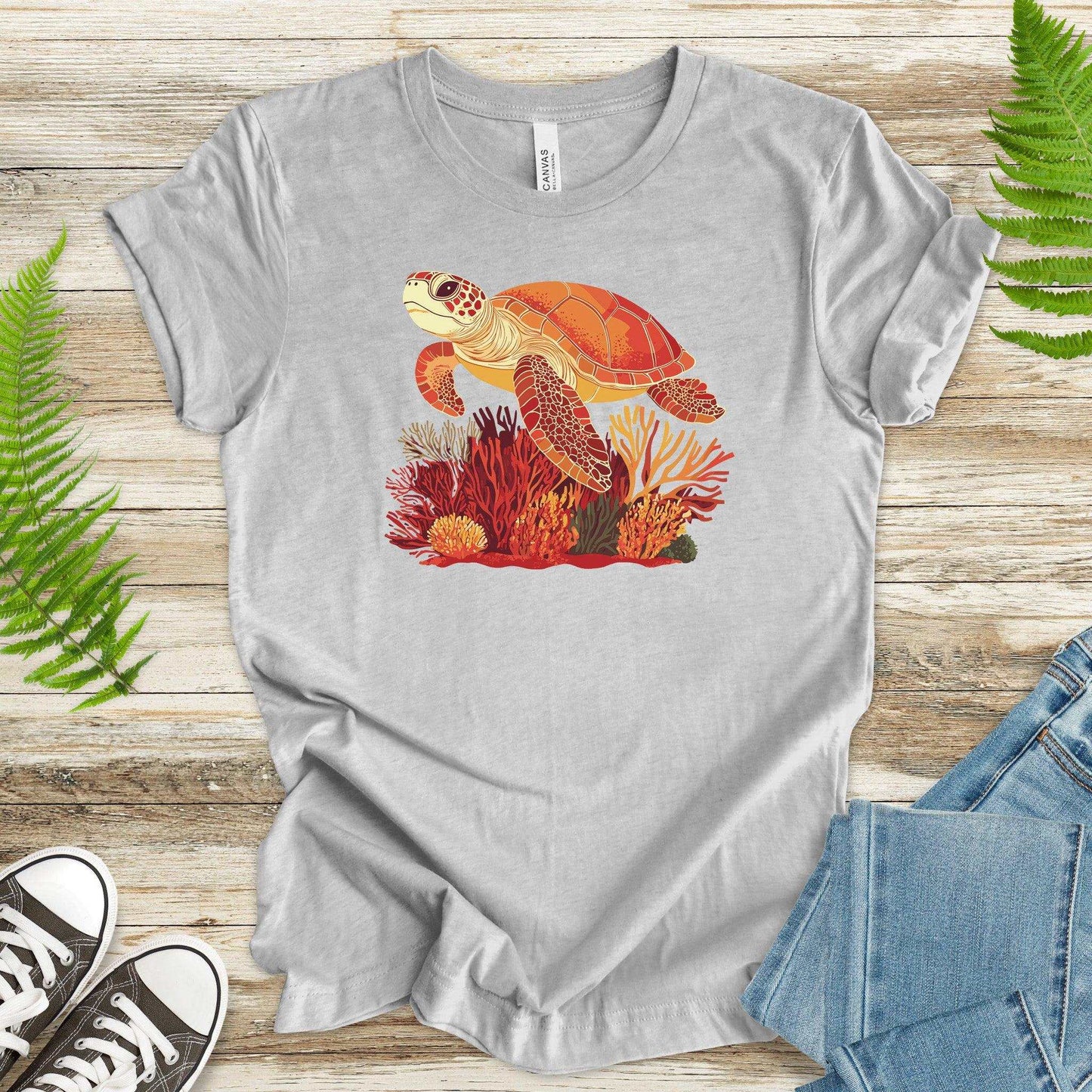 Colorful Sea Turtle T-Shirt – Swimming with Coral - TShirtree