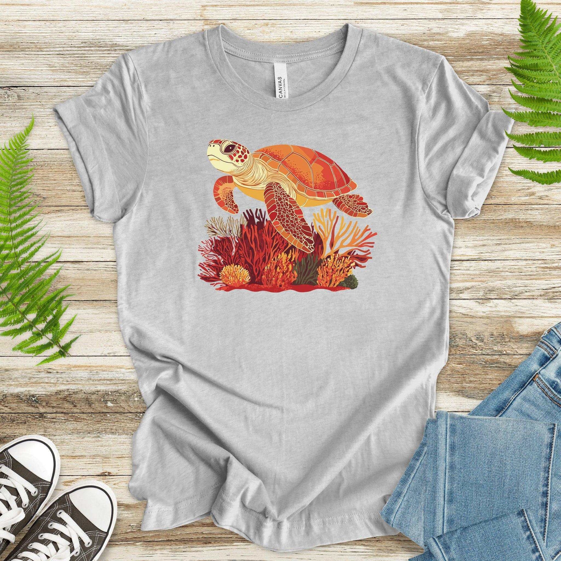 Colorful Sea Turtle T-Shirt – Swimming with Coral - TShirtree