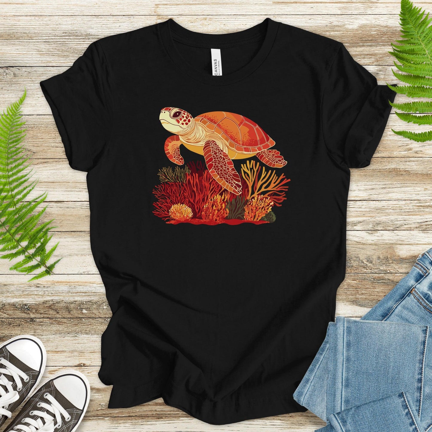 Colorful Sea Turtle T-Shirt – Swimming with Coral - TShirtree