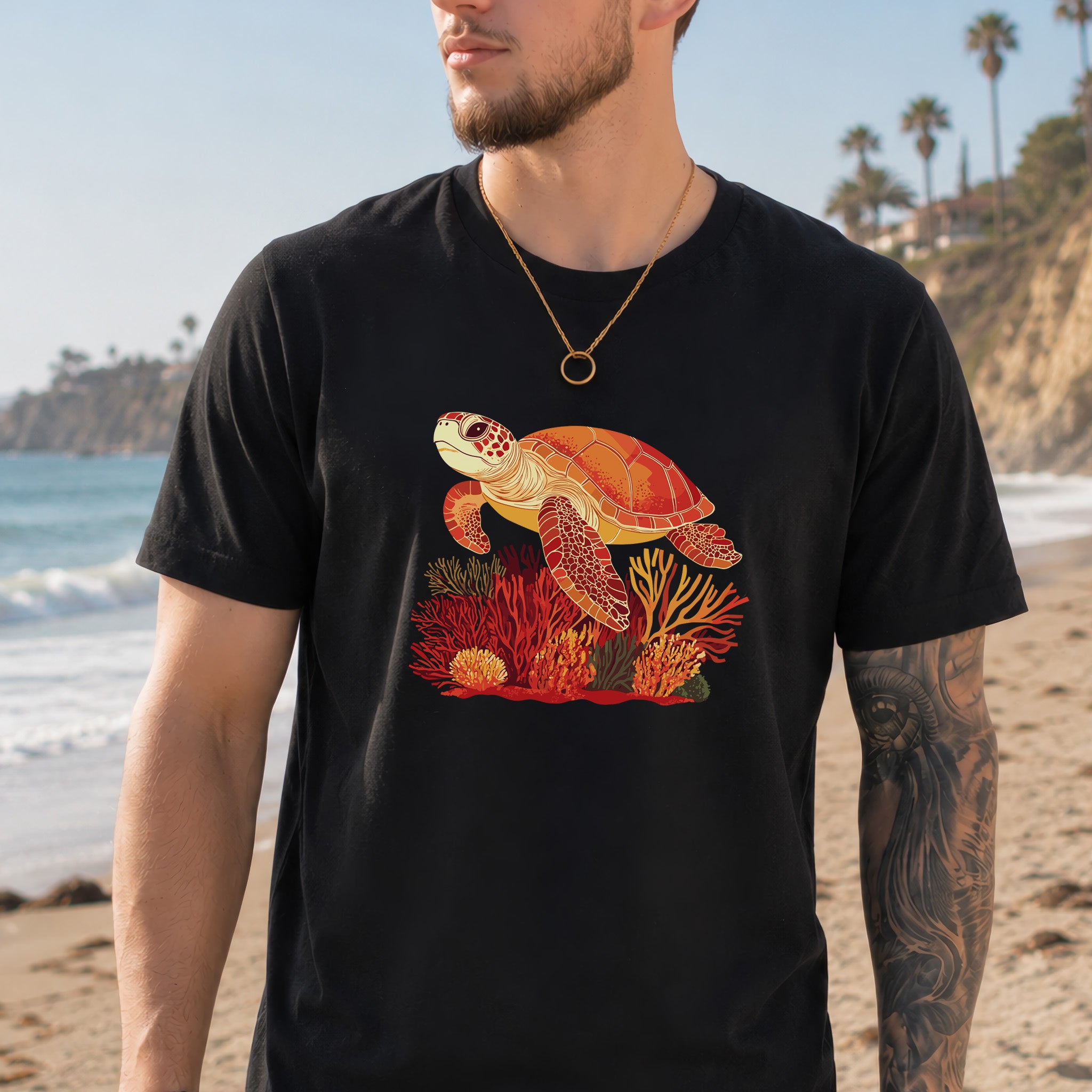 Colorful Sea Turtle T-Shirt – Swimming with Coral