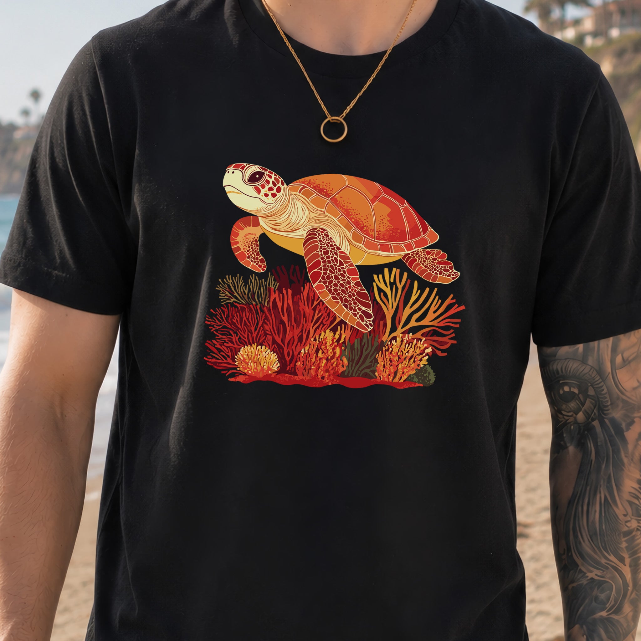 Colorful Sea Turtle T-Shirt – Swimming with Coral