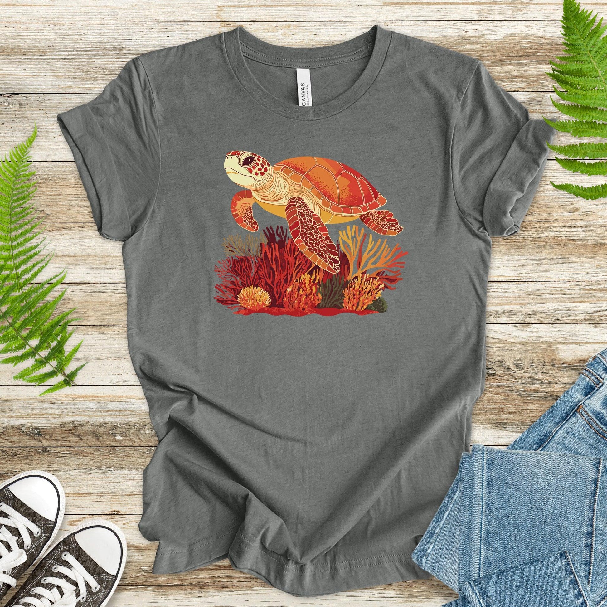 Colorful Sea Turtle T-Shirt – Swimming with Coral - TShirtree