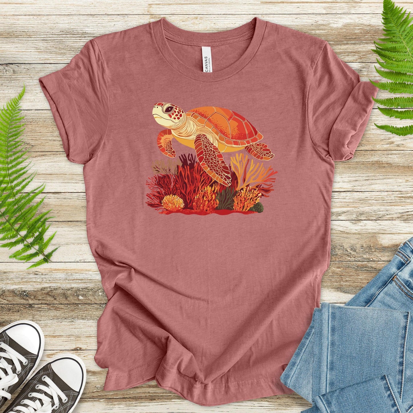 Colorful Sea Turtle T-Shirt – Swimming with Coral - TShirtree