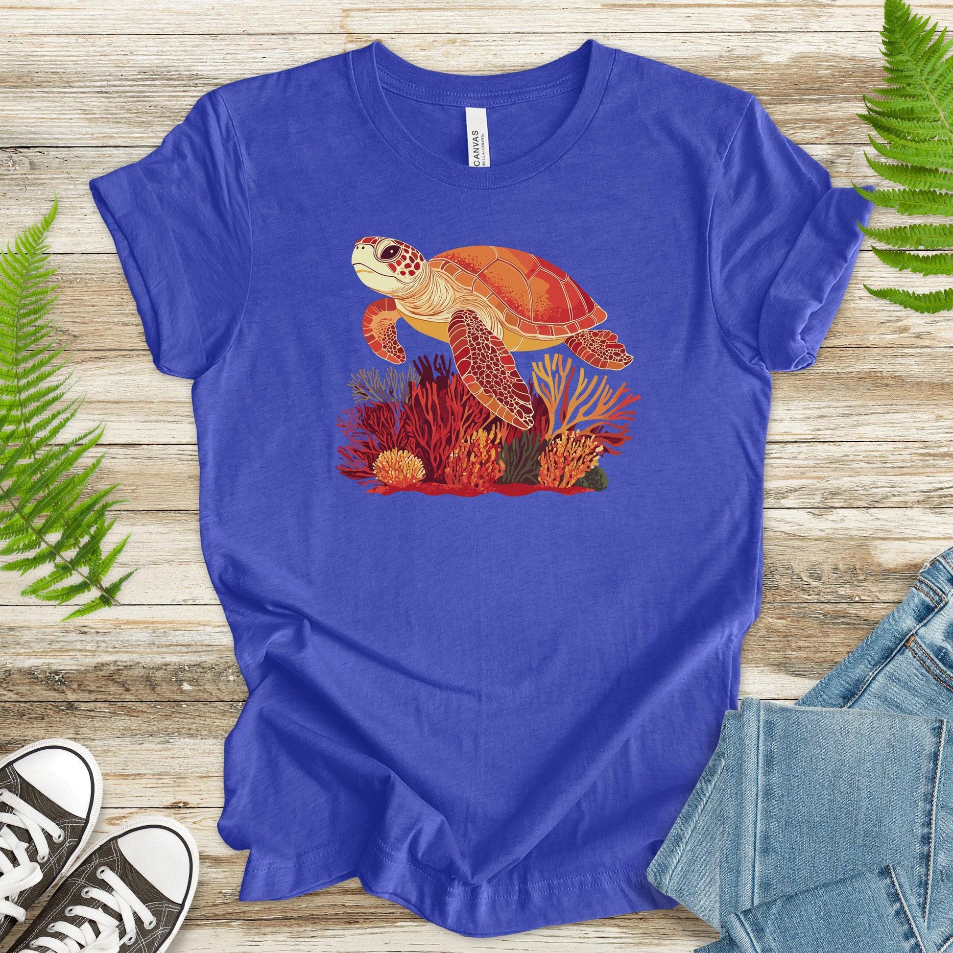 Colorful Sea Turtle T-Shirt – Swimming with Coral - TShirtree